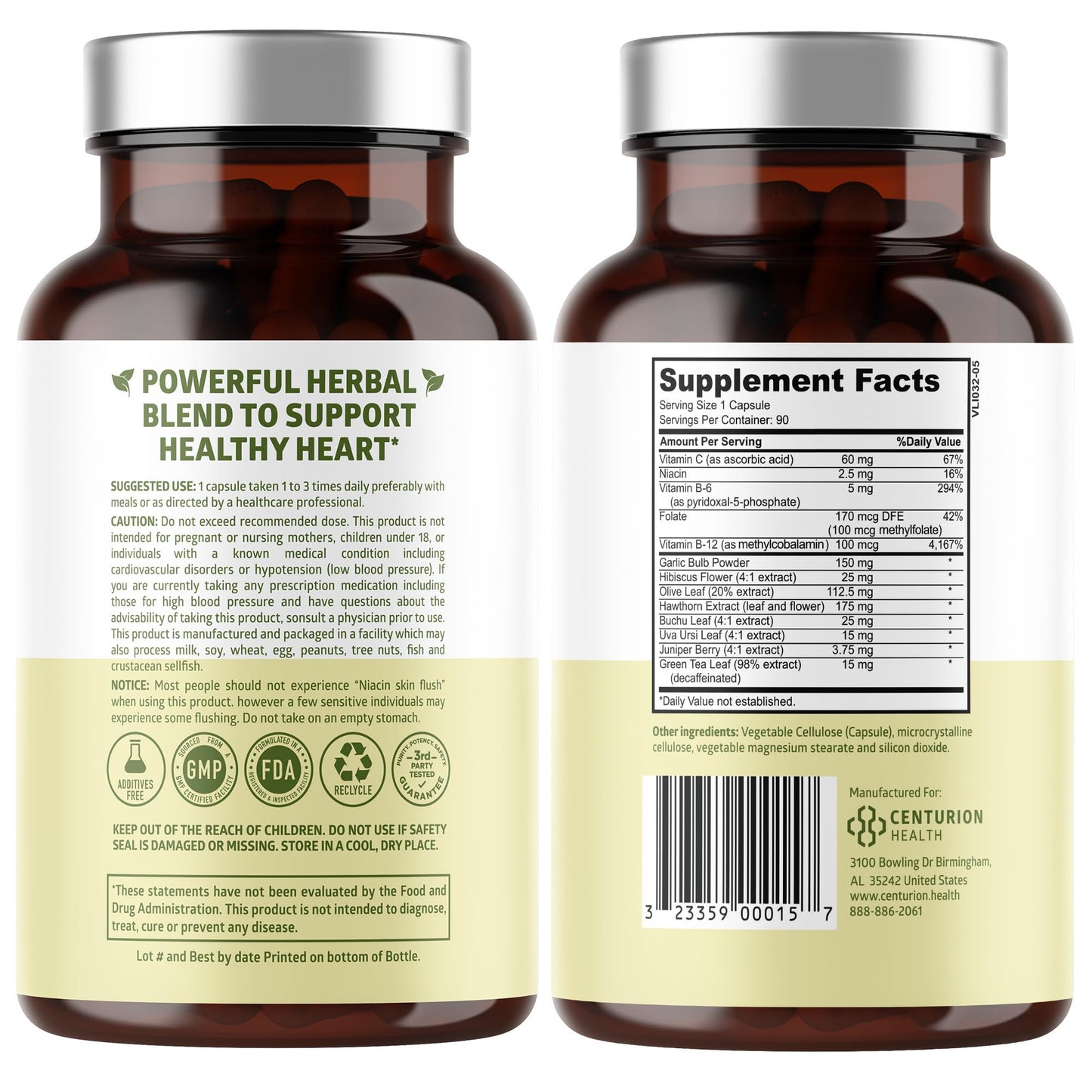 Number One Nutrition N1N Premium Blood Pressure Support with Hawthorn and Hibiscus Capsule 90 Count