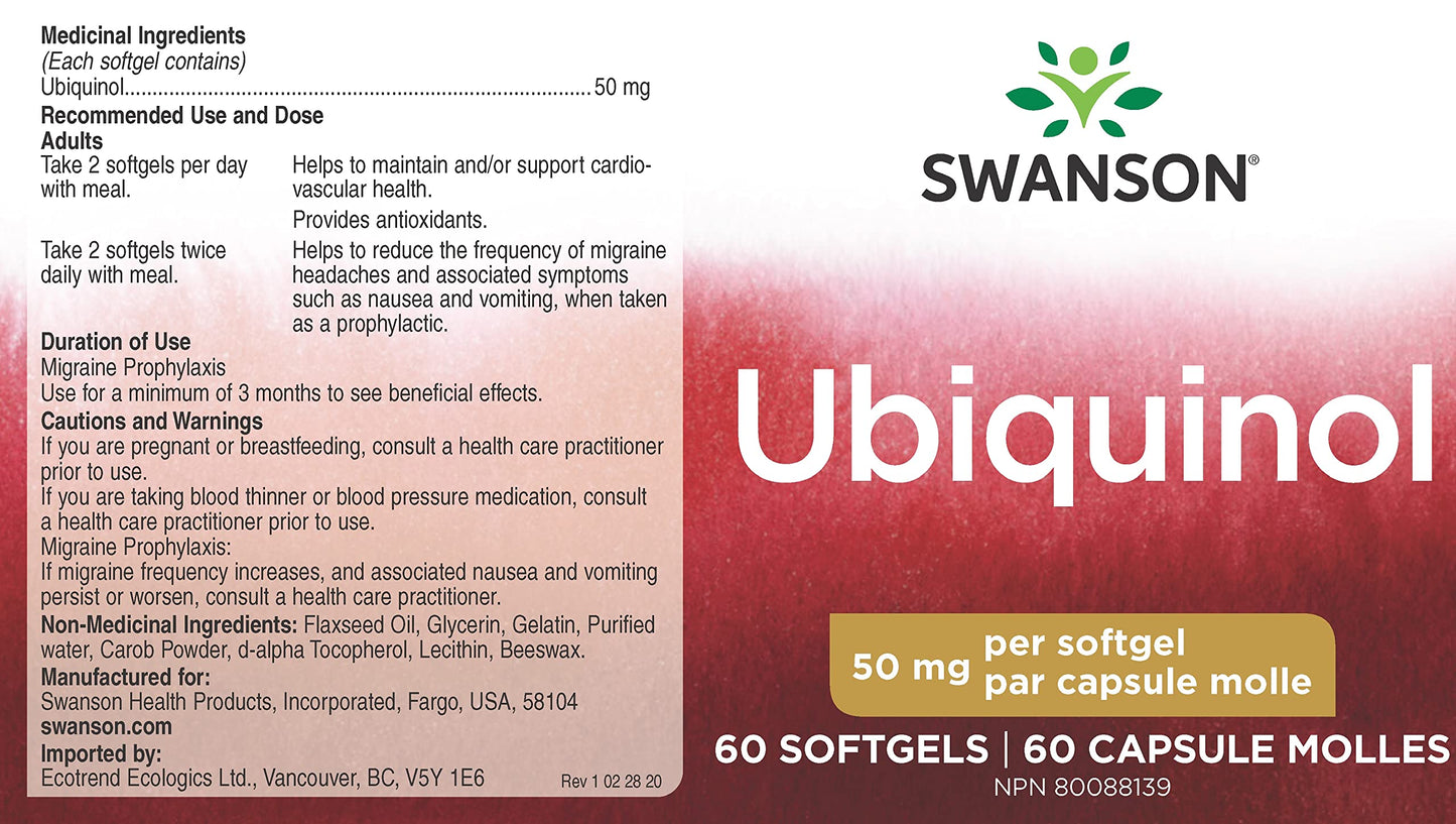 Swanson Ubiquinol 50 mg Softgels, 60 Count