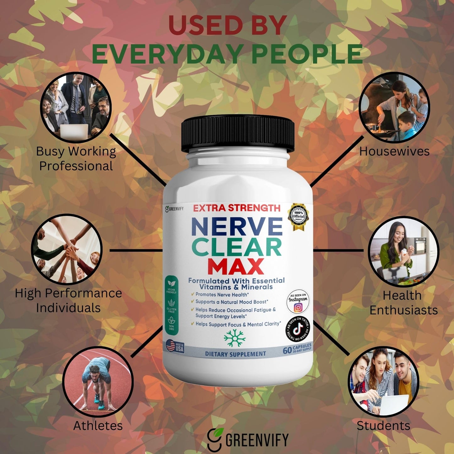 GREENVIFY Nerve Clear Max Extra Strength, Essential Vitamins & Minerals, Nerve Health Support, 60 Capsules
