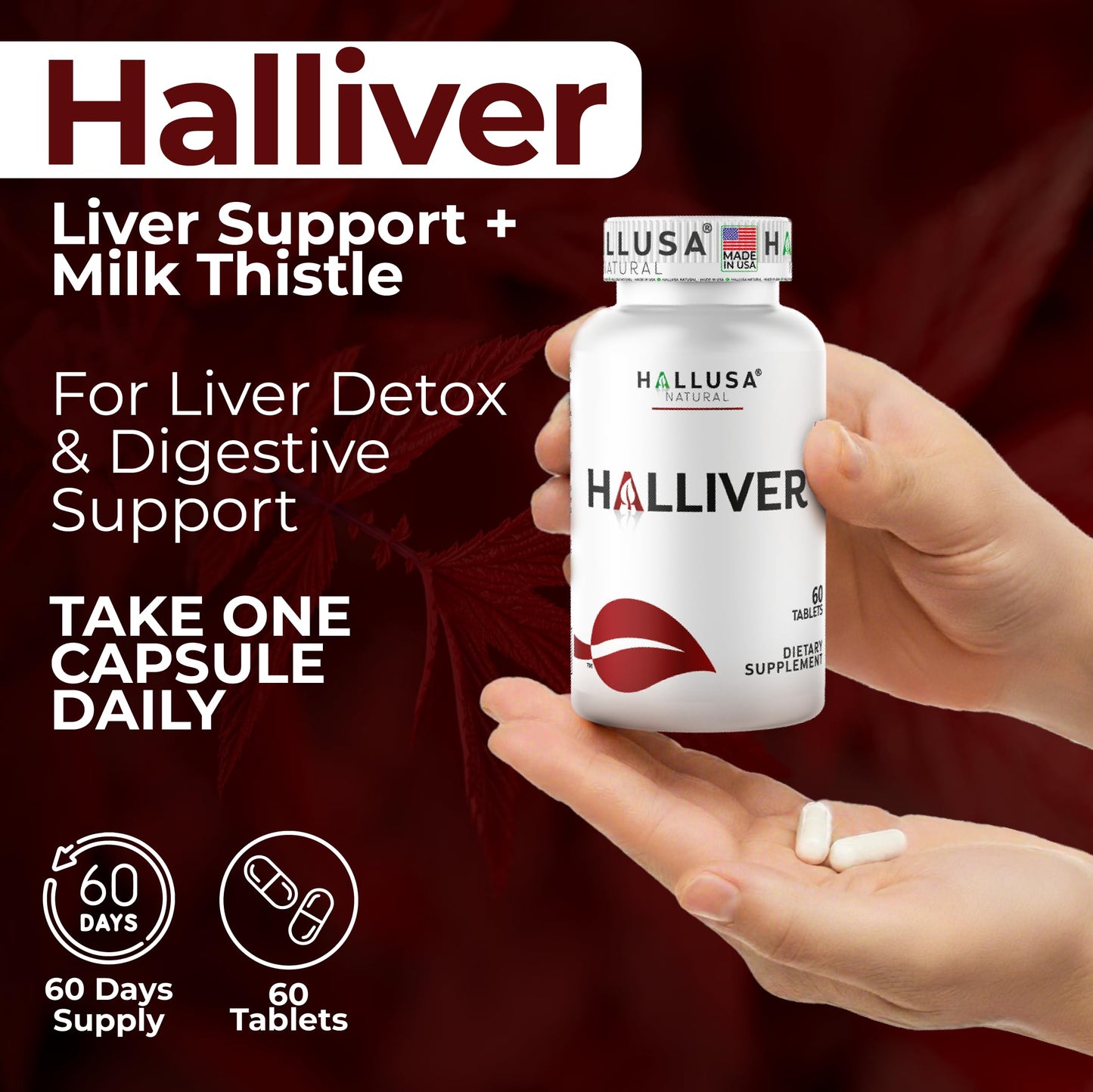 Hallusa Natural Halliver Liver Supplement with Milk Thistle, 60 Tablets