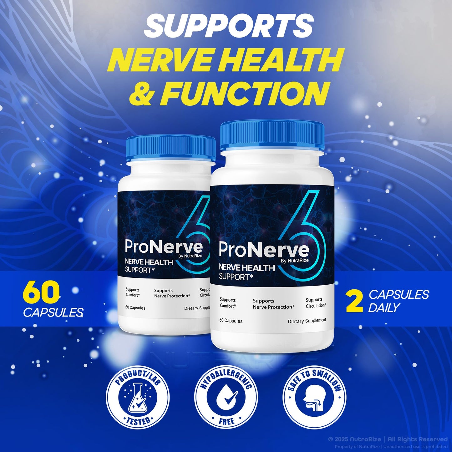 NutraRize ProNerve6 Neuropathy Nerve Support Supplement Capsules, 120 Capsules