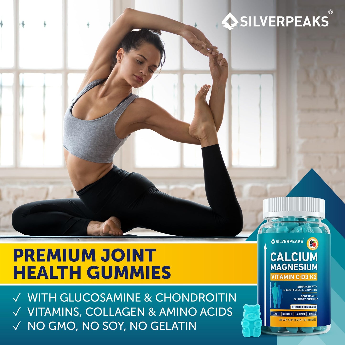 Silverpeaks Calcium Magnesium Gummies for Kids – Multivitamin with Vitamin D3, K2, C, Zinc & Collagen, 120 Gummies