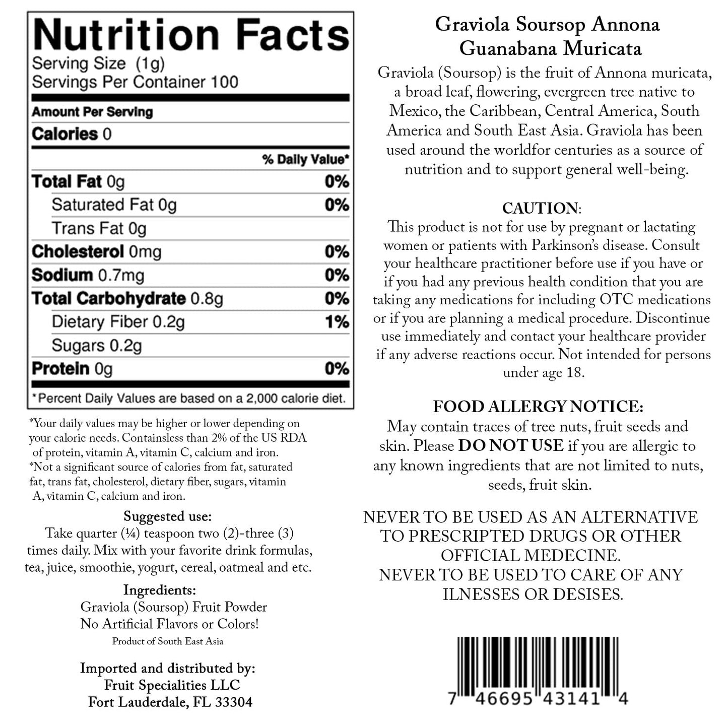 Fruit Specialities Graviola (Soursop) Fruit Powder 1