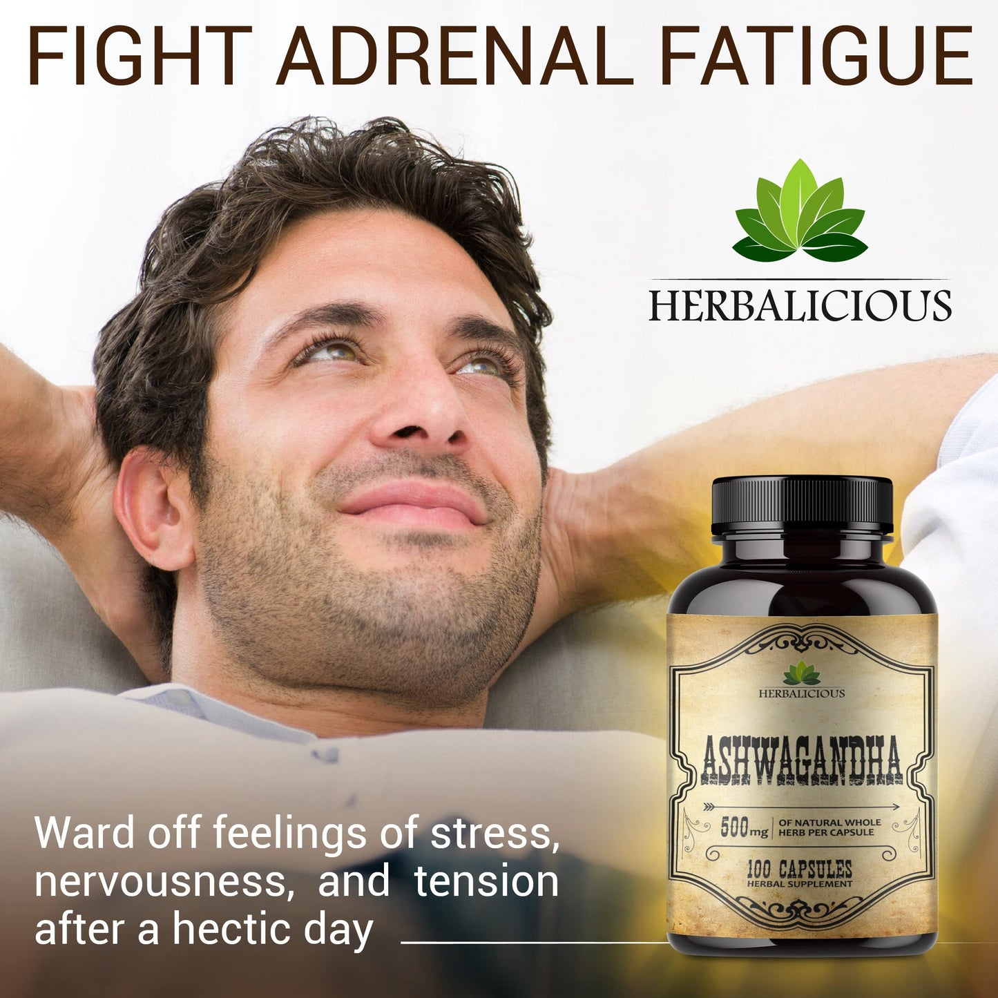 HERBALICIOUS Ashwagandha Supplement Capsules 100 Count