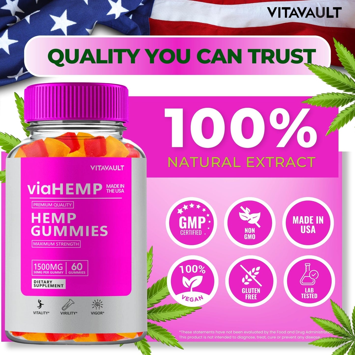 Vitavault Via Hemp Gummies 60 Count