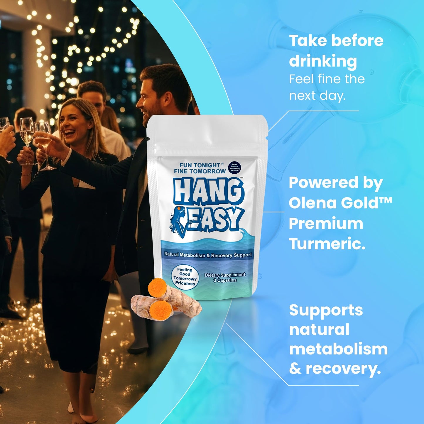 Good Mana Hang Easy Pre-Drink Supplement with Olena Gold Turmeric & Vegan NAC – Natural Metabolism & Recovery Support 30 Capsules