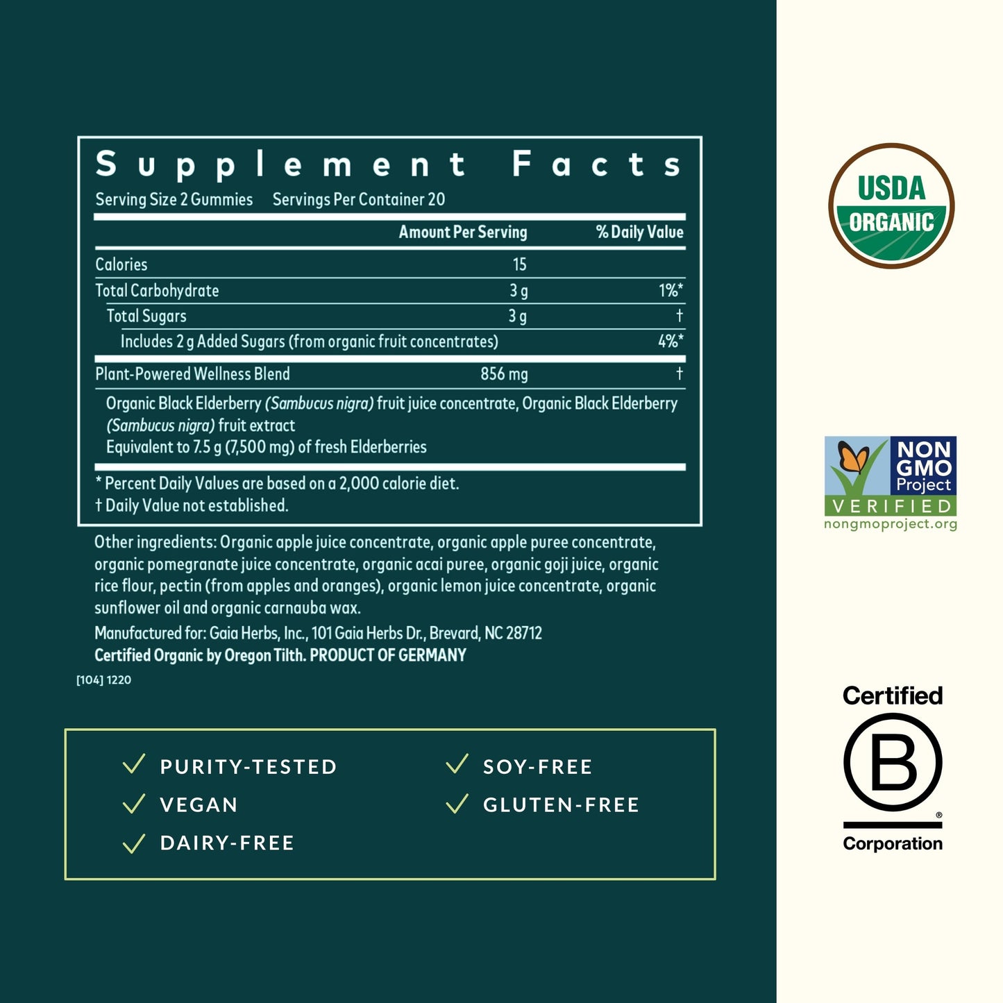 Gaia Herbs Black Elderberry Adult Daily 40 Gummies