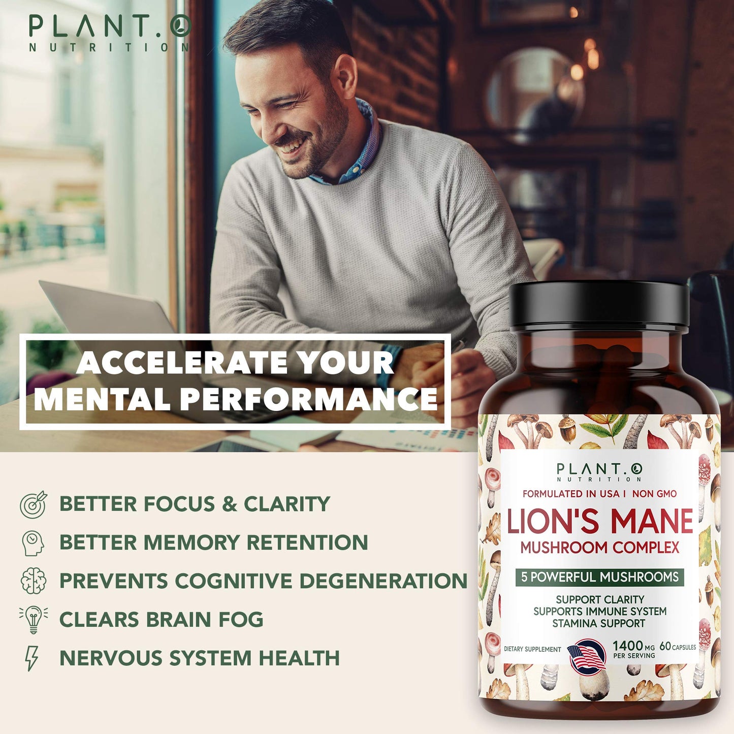 PLANT.O NUTRITION Lion's Mane Capsules 90 Count