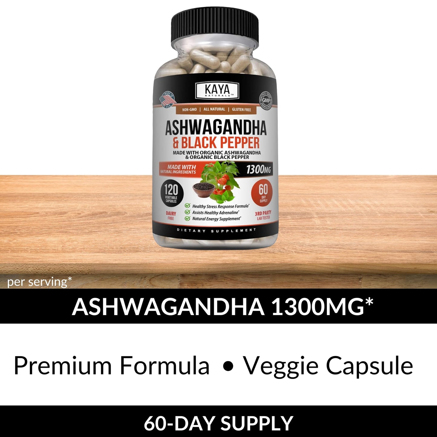 Kaya Naturals Ashwagandha 1300mg Capsules 240 Count
