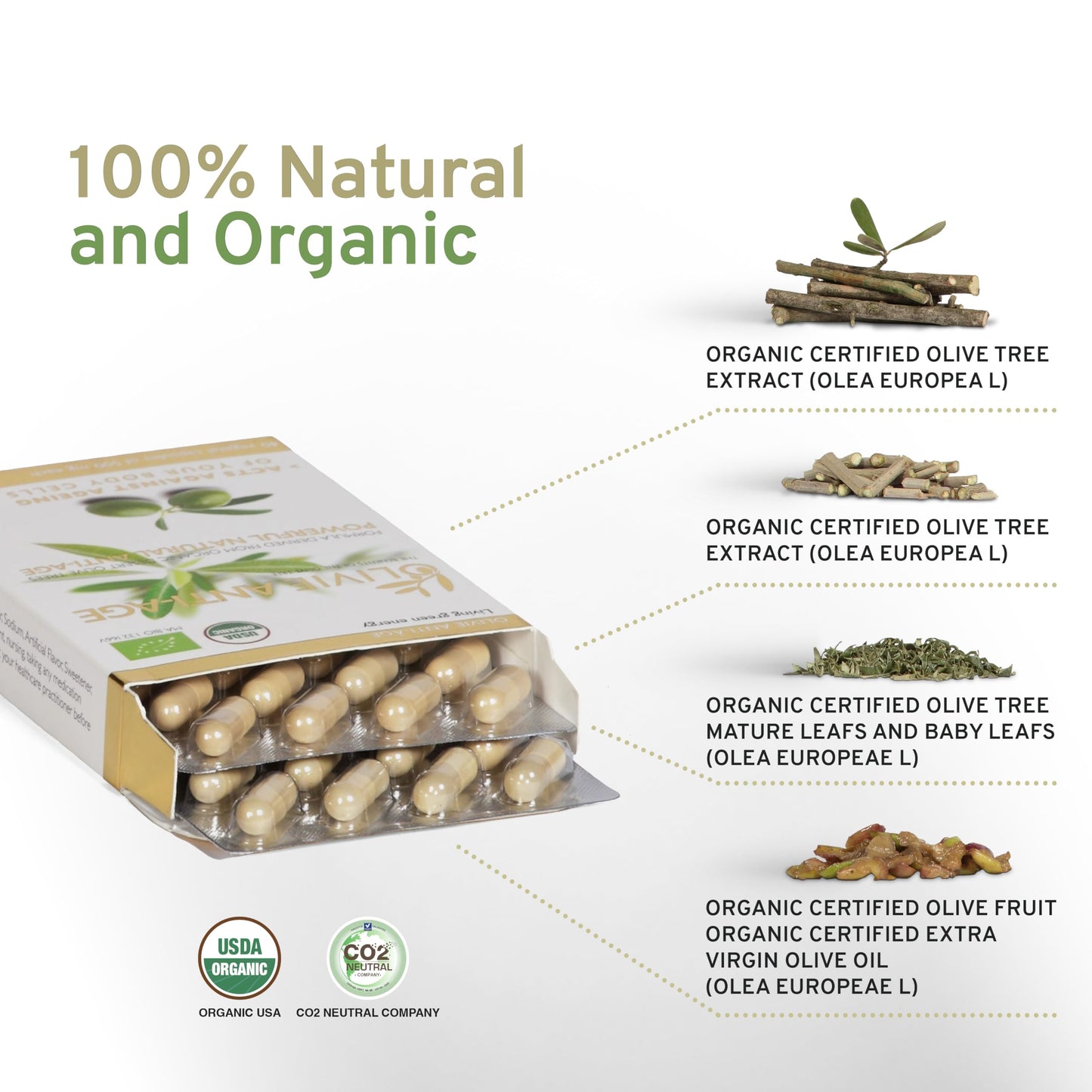 OLIVIE LES BIENFAITS DE L'OLIVIER Olivie Anti Age Organic Olive Leaf Extract with Hydroxytyrosol 40 Capsules