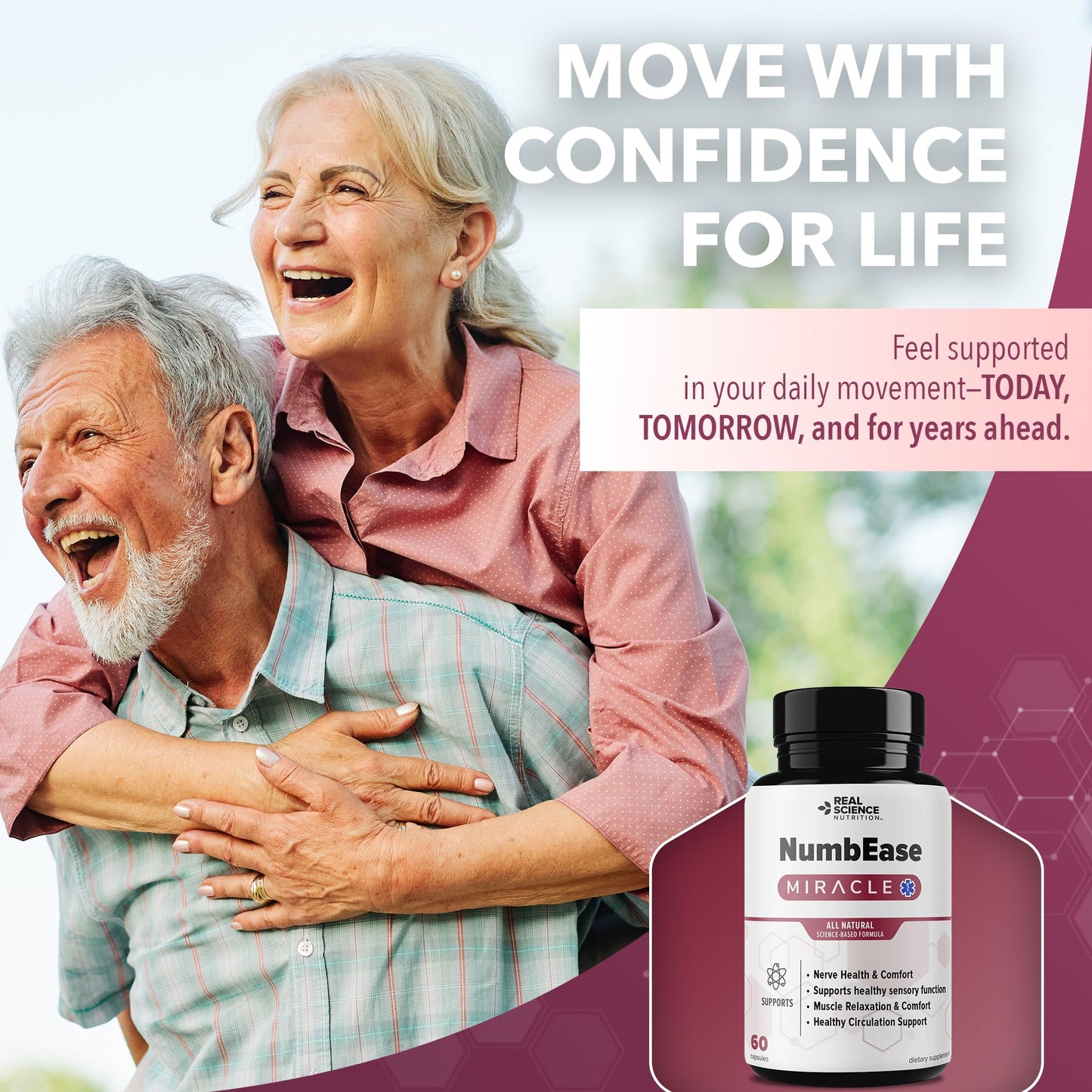 Real Science Nutrition Real Science NumbEase Miracle - All Natural Nitric Oxide & Nerve Support Supplement for Nerve Comfort, Circulation & Healthy Sensation – GABA & Vinitrox Formula for Daily Mobility, Capsules, 60
