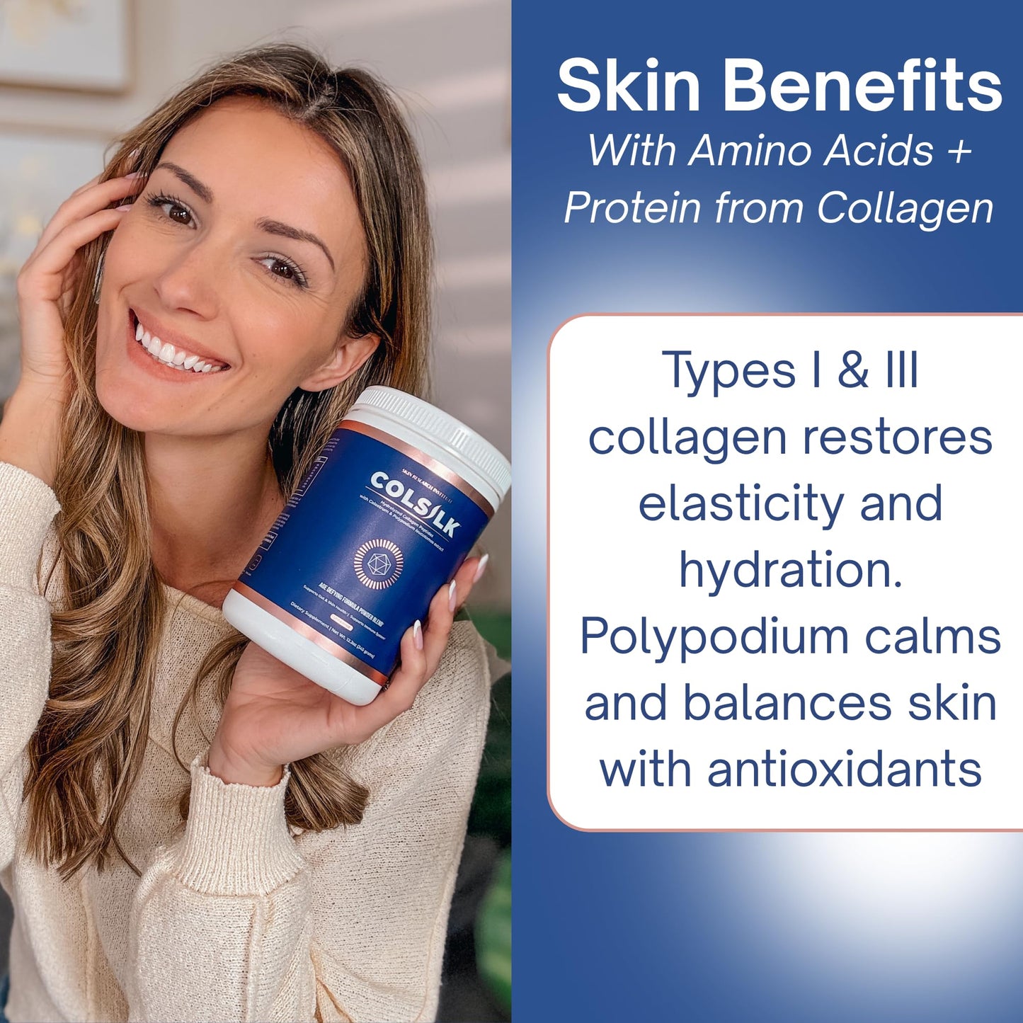 Skin Research Institute ColSilk Unflavored Hydrolyzed Collagen Powder with Colostrum and Polypodium - Skin, Hair, Nails, Gut Health and Joint Support - 12.16 oz