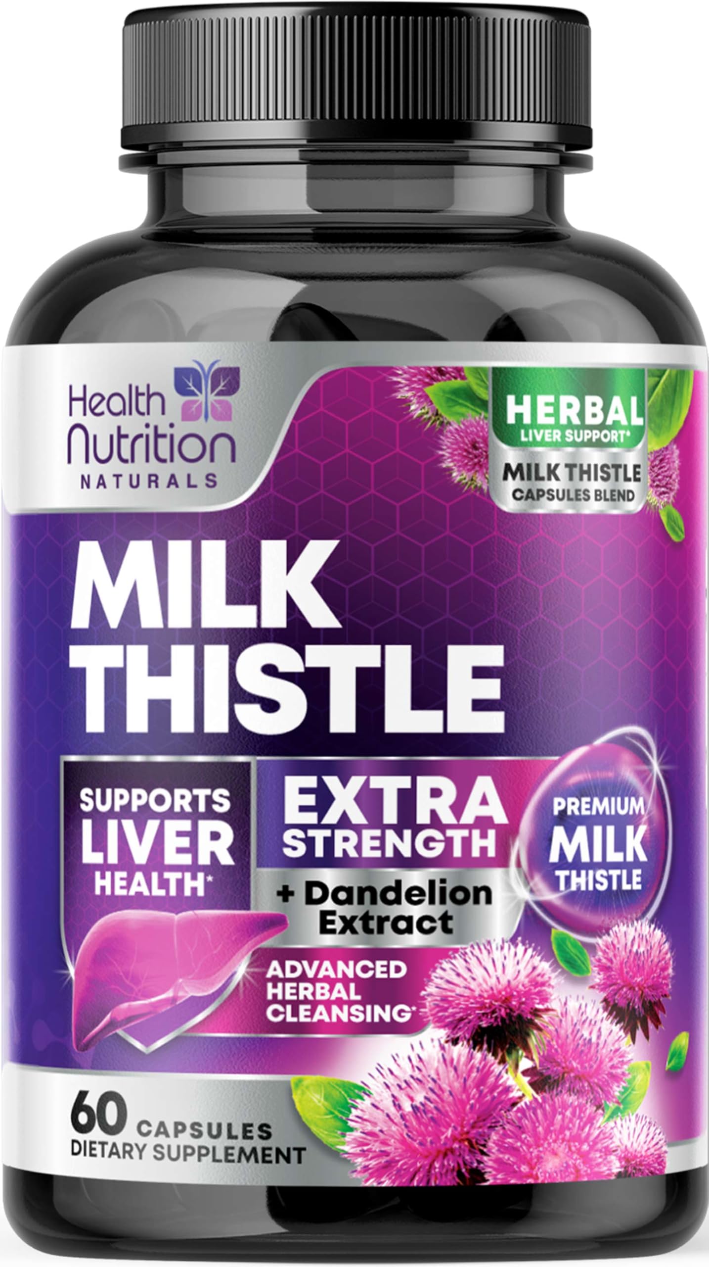 Health Nutrition Naturals Milk Thistle Supplement Capsules, 60 Capsules