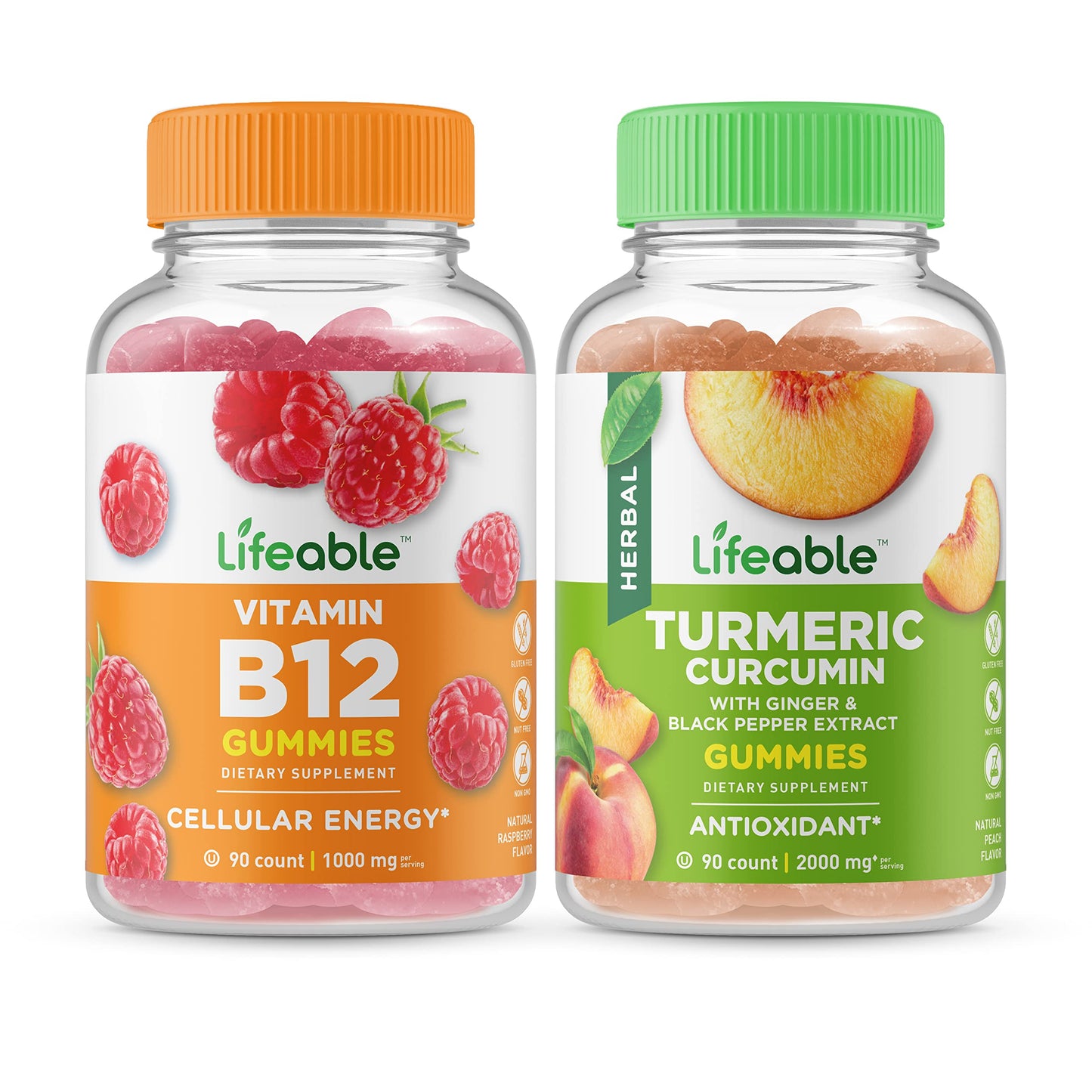 Lifeable Vitamin B12 + Turmeric Curcumin Gummies, 2 Pack