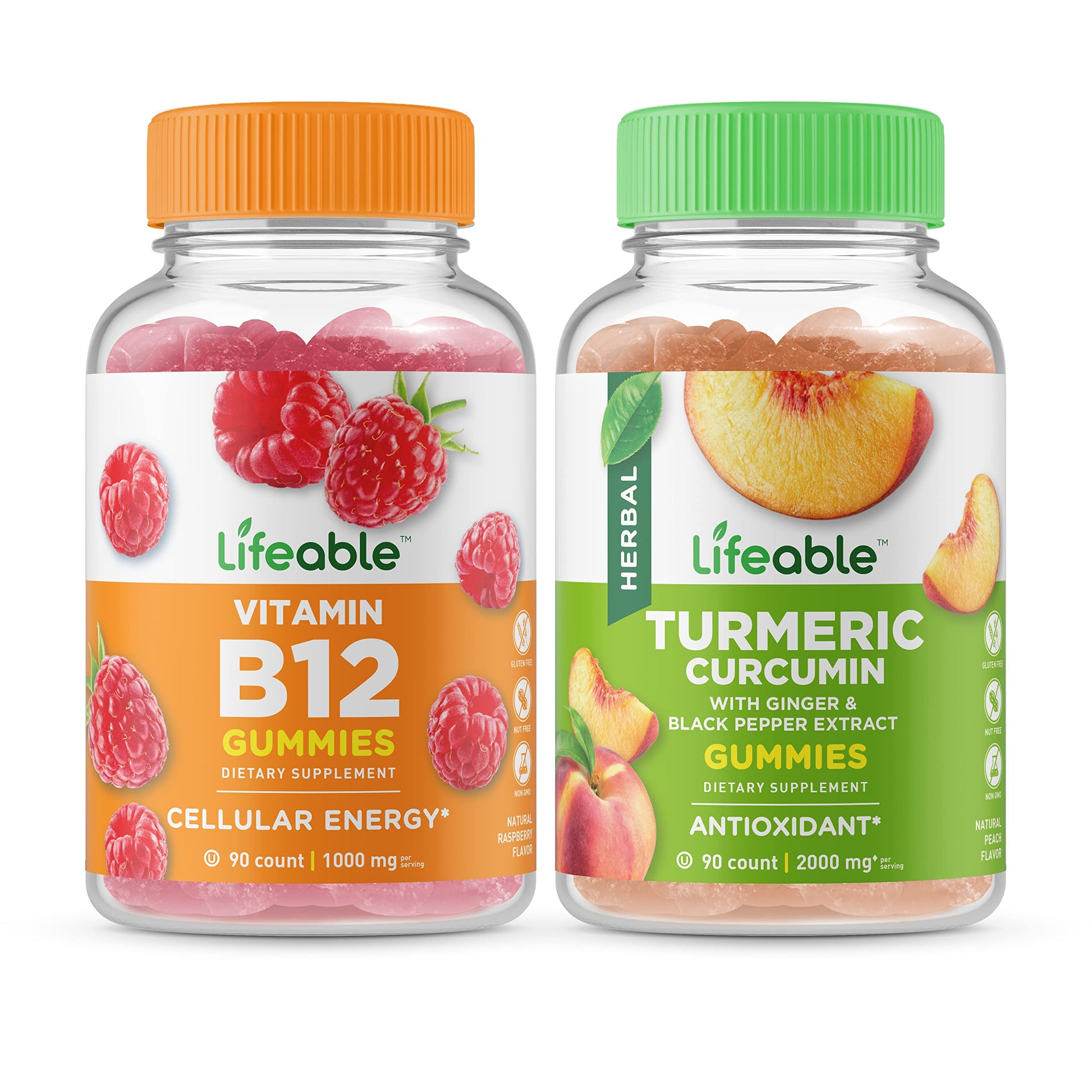 Lifeable Vitamin B12 + Turmeric Curcumin Gummies, 2 Pack