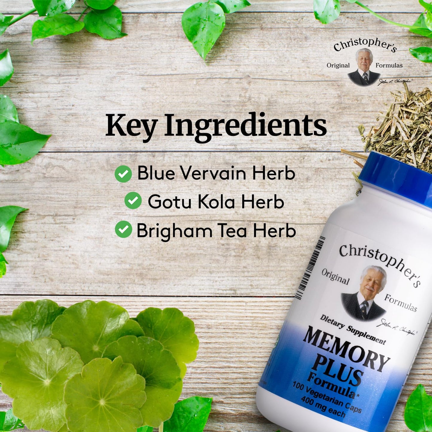 Christopher's Original Formulas Memory Plus Herbal Blend - Brain Supplements for Memory & Focus - Supports Cognitive Function, Energy, & Alertness Capsule 100