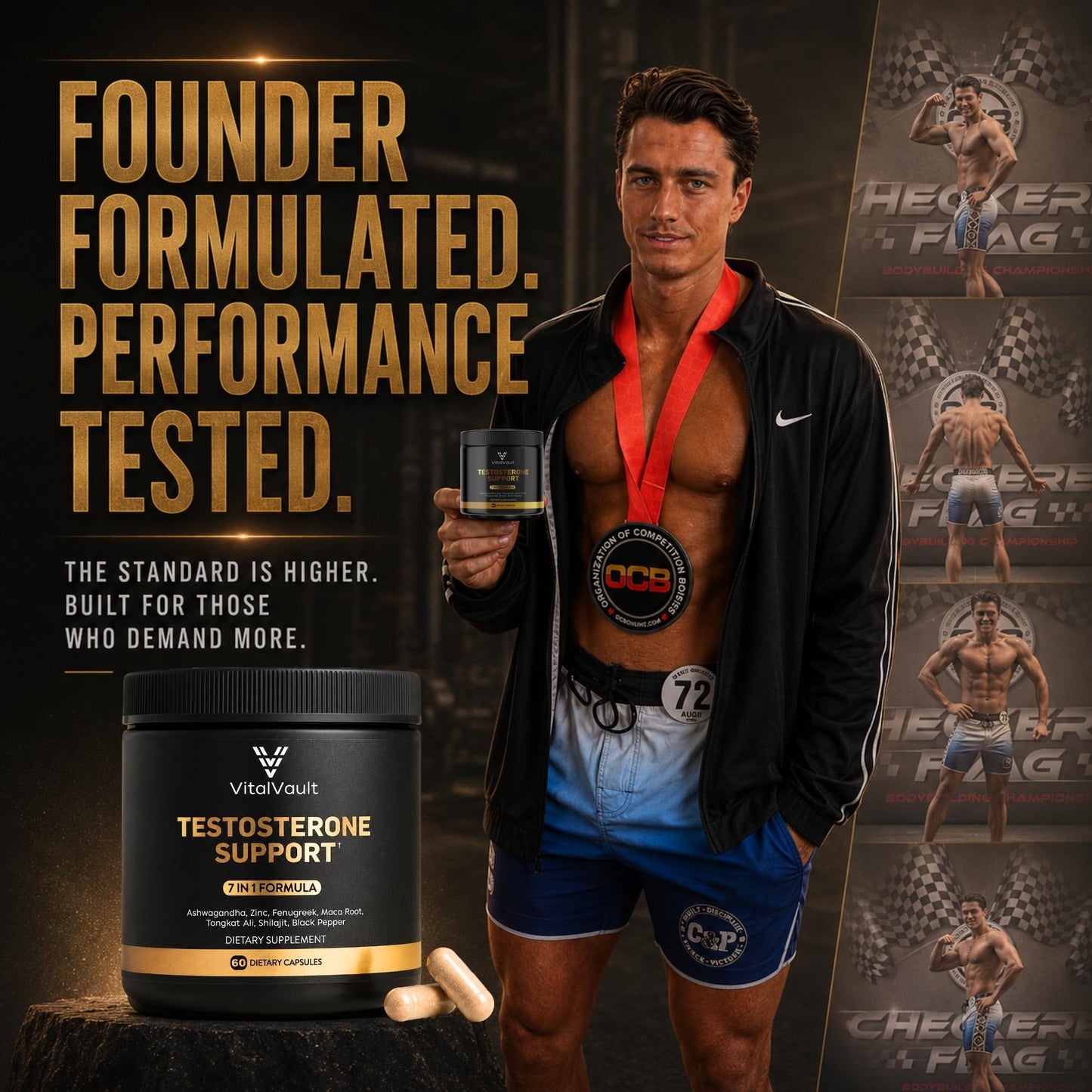 VitalVault Natural Testosterone Booster for Men Capsule 60 Count
