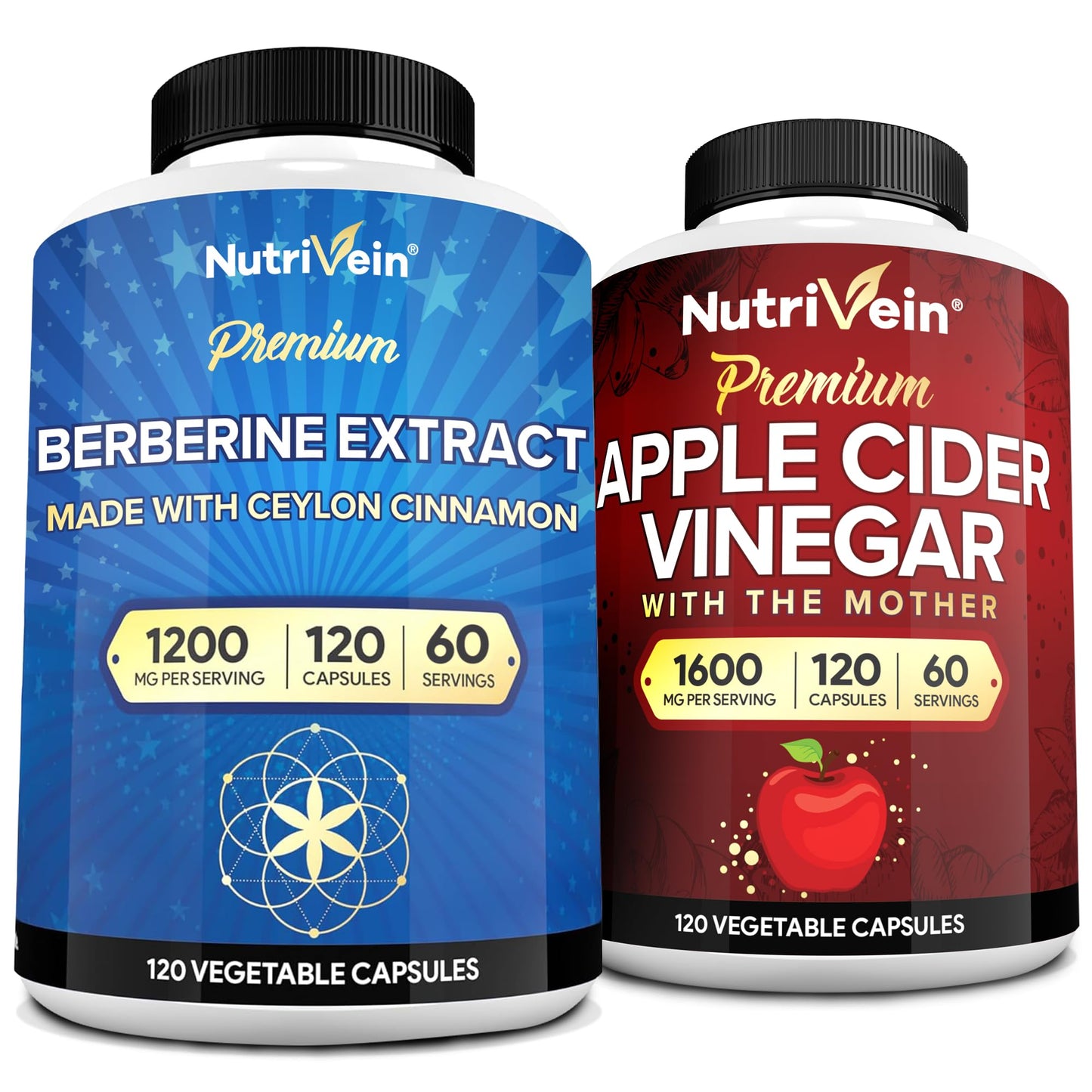 Nutrivein Apple Cider Vinegar & Berberine Capsules Bundle 240 Capsules