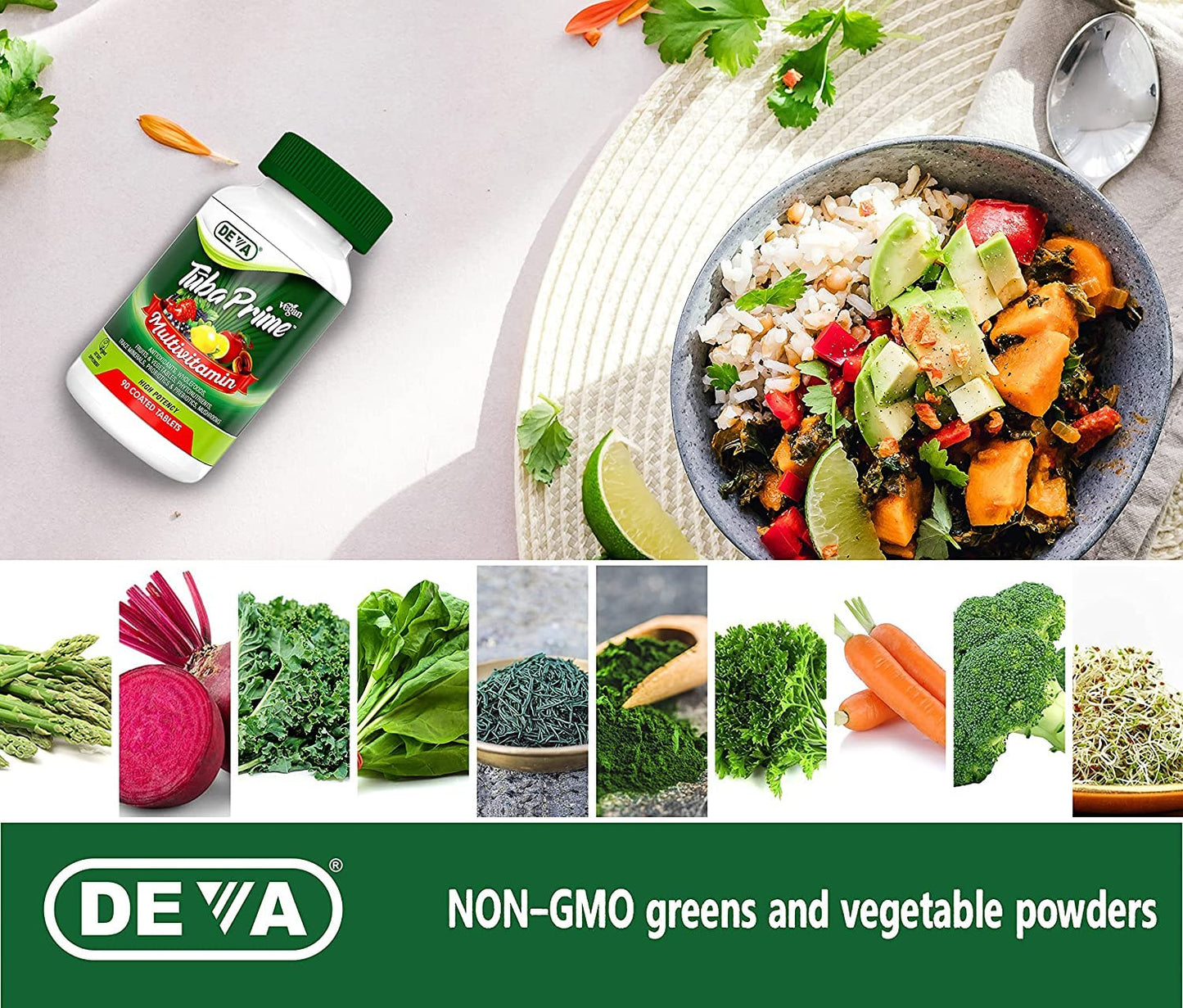 DEVA Tuba Prime Vegan Multivitamin Iron-Free High-Potency Vitamin & Mineral Dietary Supplement 180 Tablets