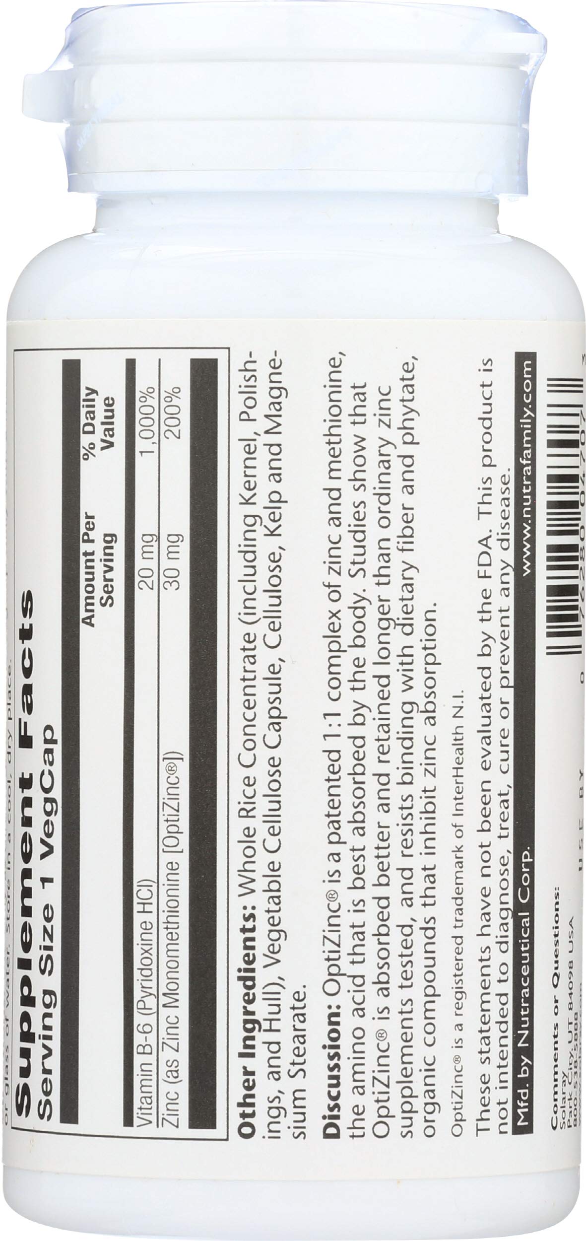 Solaray OptiZinc 30mg Capsule, 1 Count