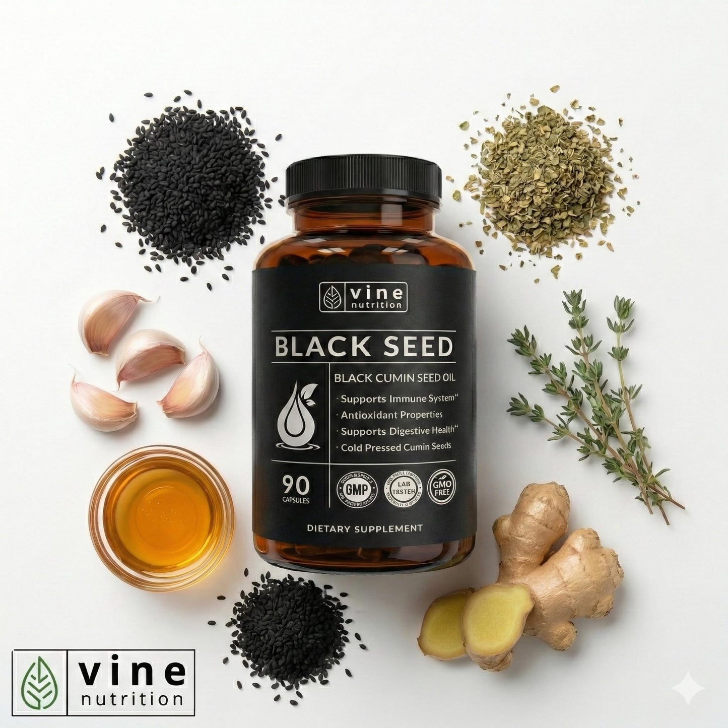 Vine Nutrition Black Seed Oil 500mg Cold-Pressed Nigella Sativa 90 Capsules