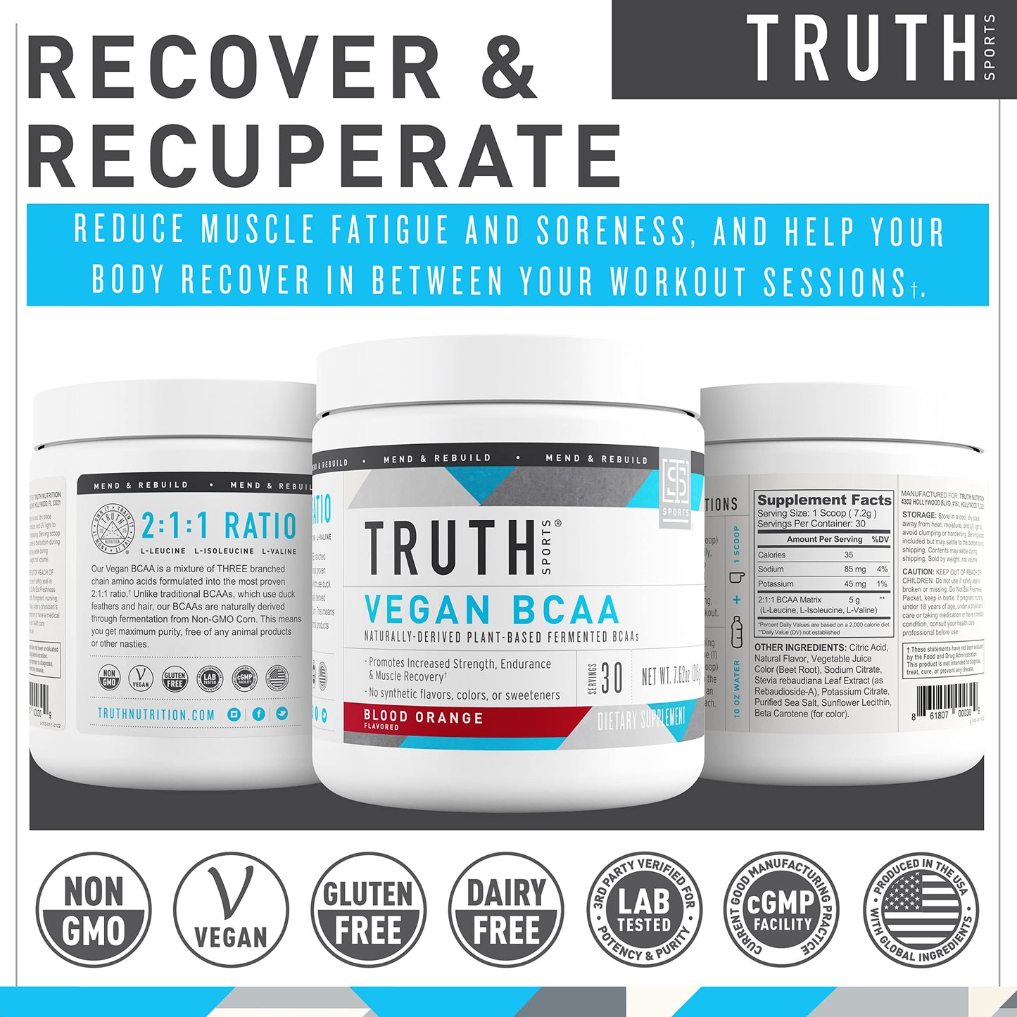 Truth Nutrition Vegan BCAA Powder Blood Orange 7.9 Ounce