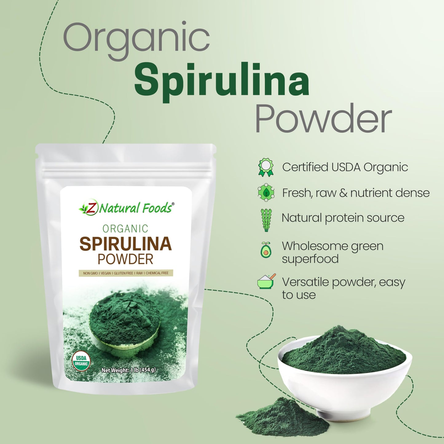 Z Natural Foods Organic Spirulina Powder 16 oz