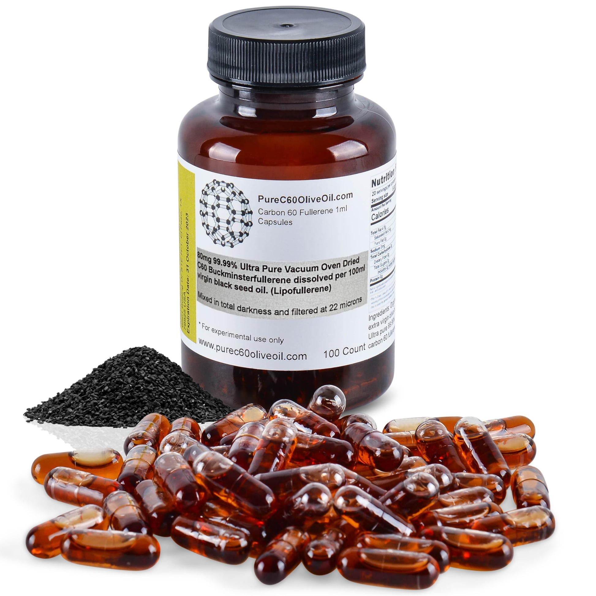 PureC60OliveOil.com C60 Organic Black Seed Oil Capsule, 100 Capsules