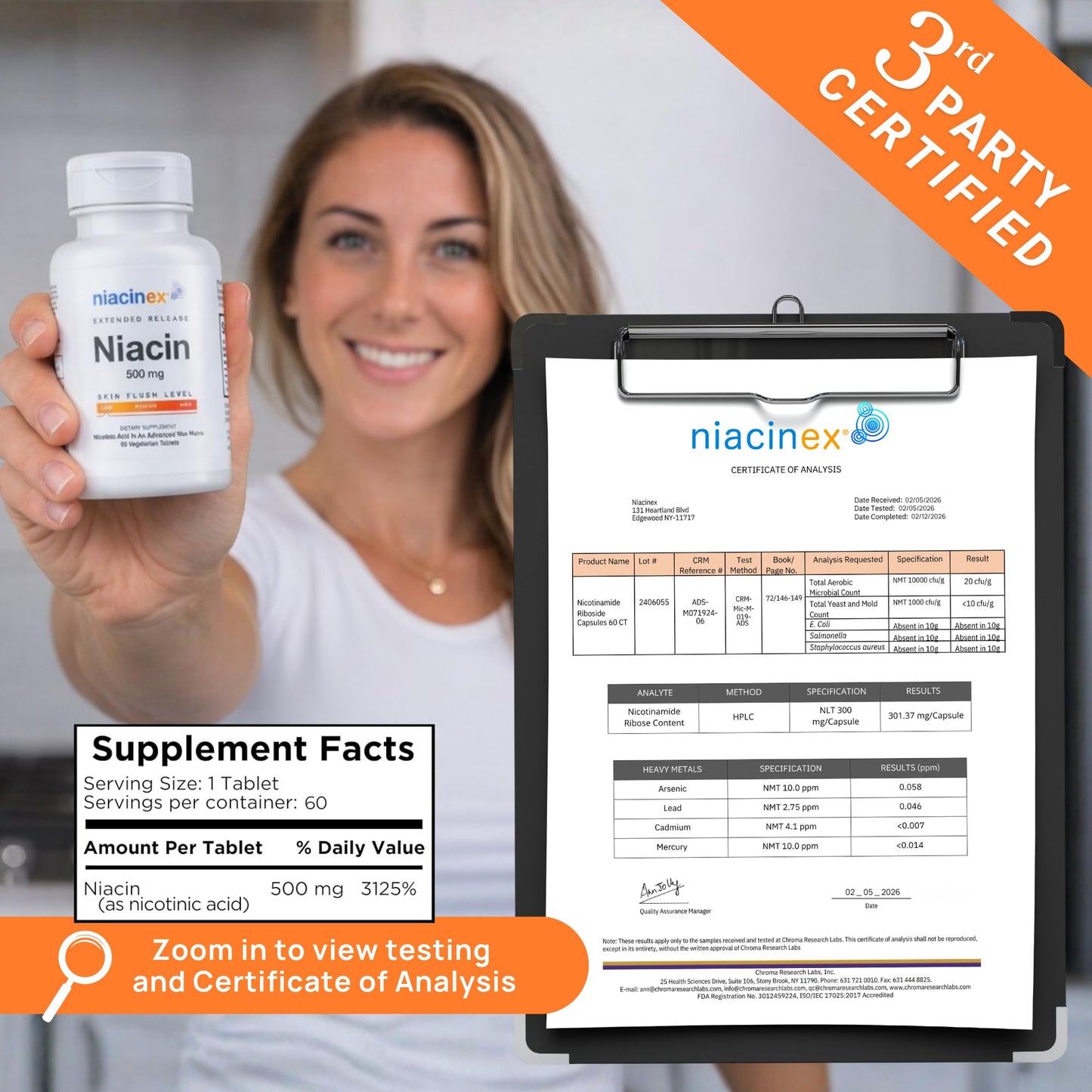 Niacinex Niacin 500mg Extended Release Tablets, 60 Count