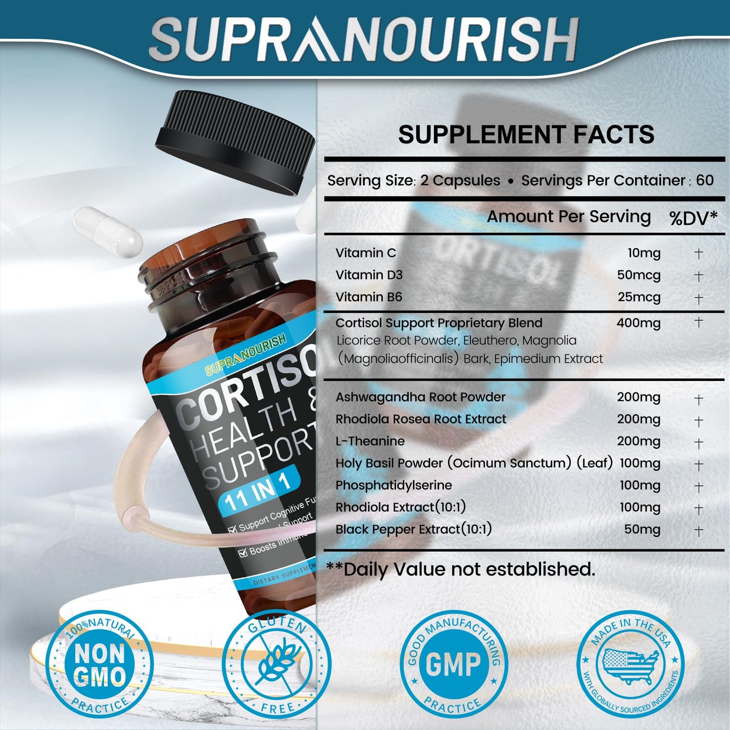 SUPRANOURISH Cortisol Supplements for Women, 120 Capsules