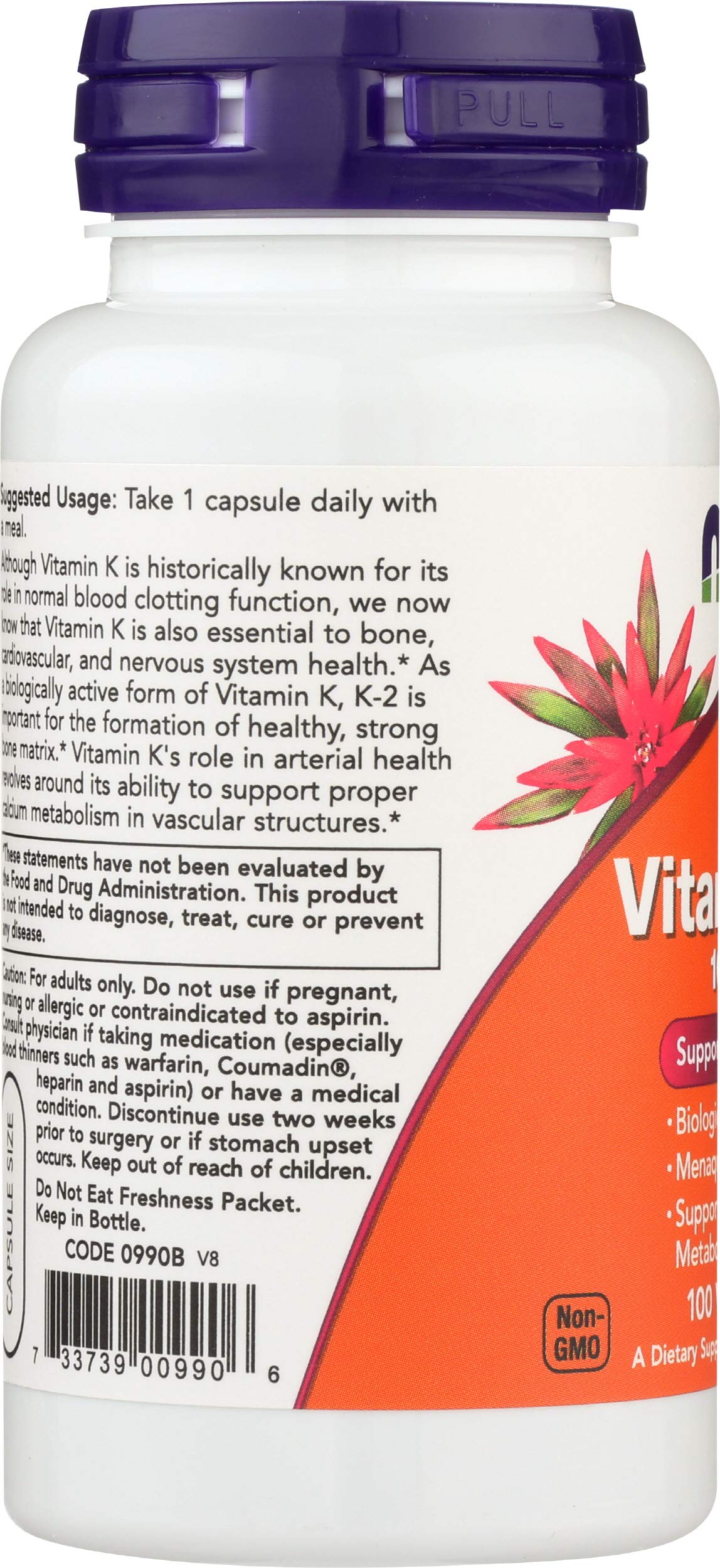 NOW Foods Vitamin K-2 Capsule, 100 Count