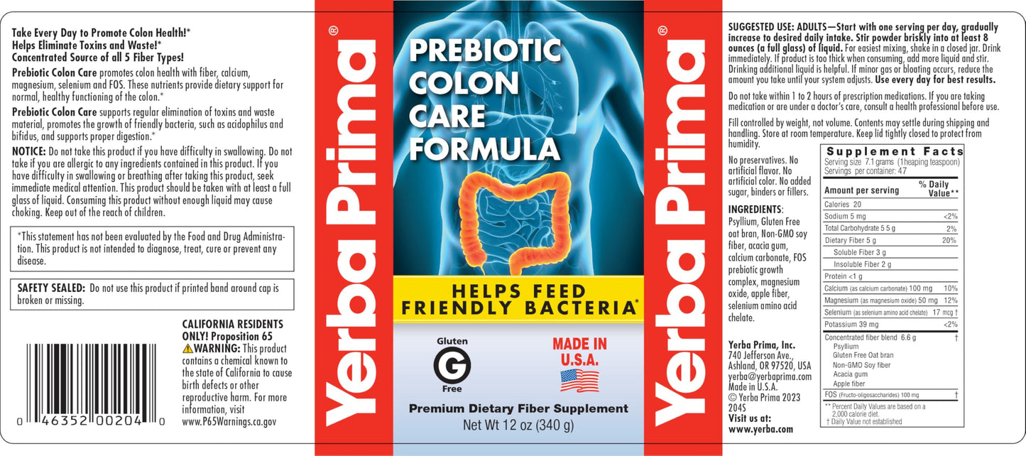 Yerba Prima Prebiotic Colon Care Formula Powder 11.99 Ounce (Pack of 1)