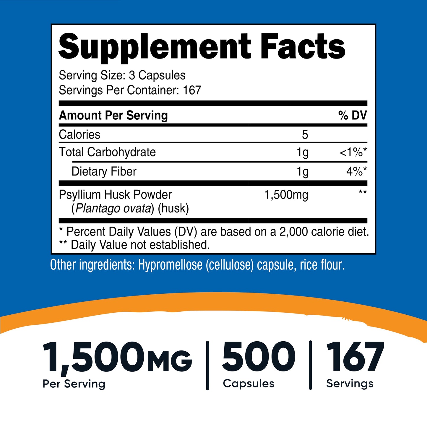 Nutricost Psyllium Husk 1500mg Capsule, 500 Count