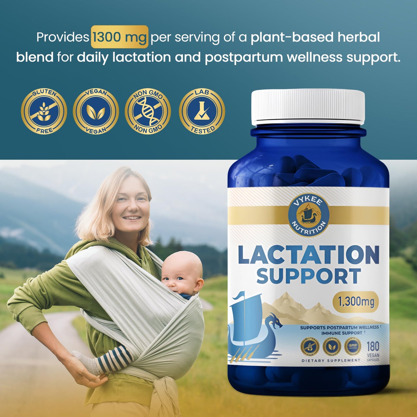 Vykee Nutrition Lactation Support 1300mg Herbal Milk Production Supplement Capsule 180 Count