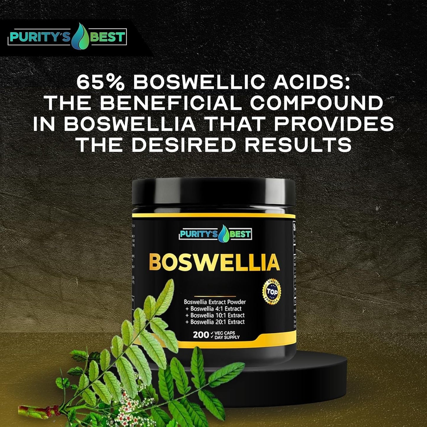 Purity`s Best Boswellia Serrata 4X + 10x + 20x Extract Immune Support and Muscle Relief Capsule, 200 Count