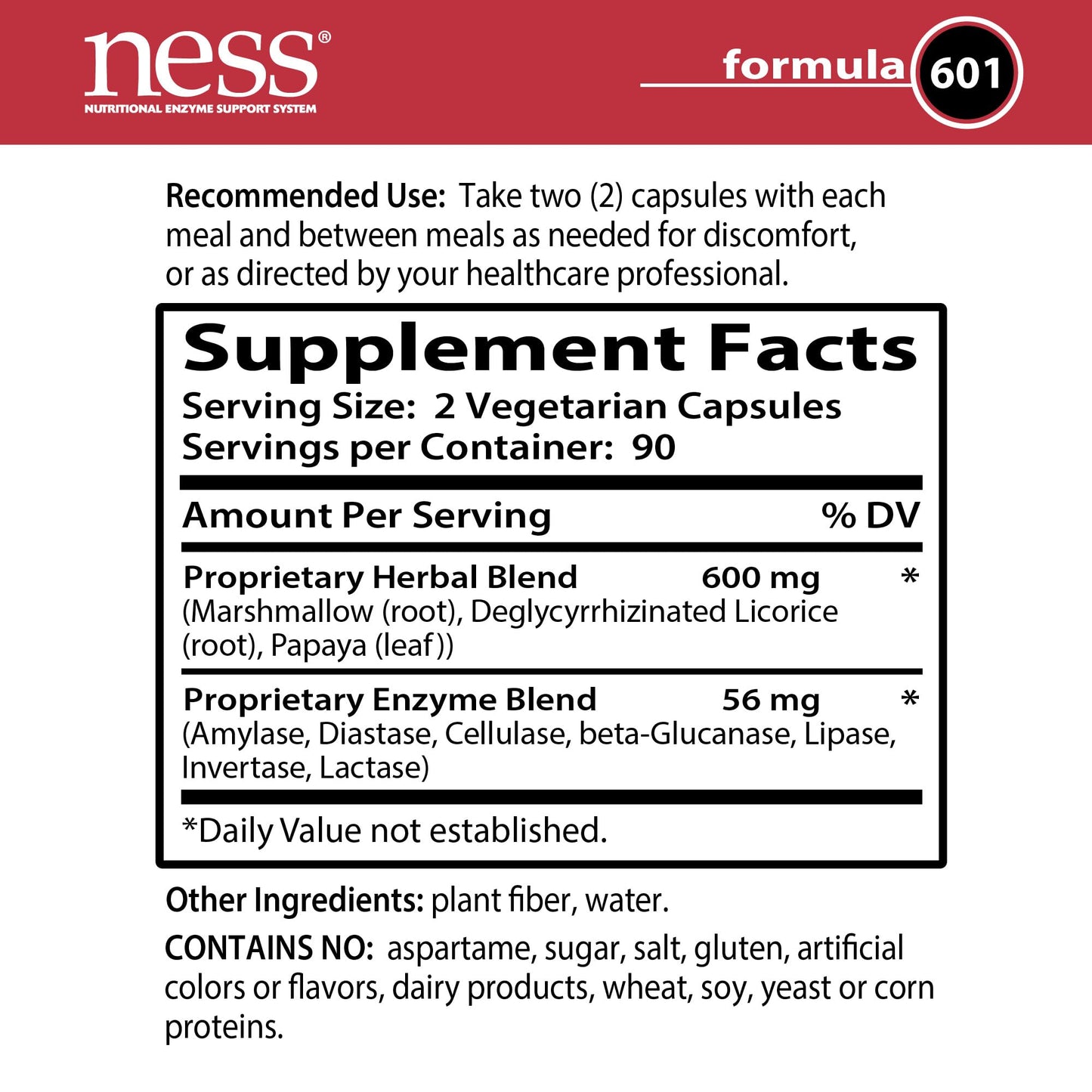 NESS Enzymes Gastric Comfort Formula 601 180 Capsules