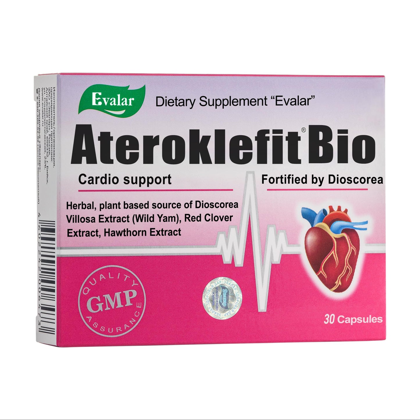 Evalar Dioscorea Villosa Wild Yam Red Clover Extract Ateroklefit Herb Capsules, 30 Count