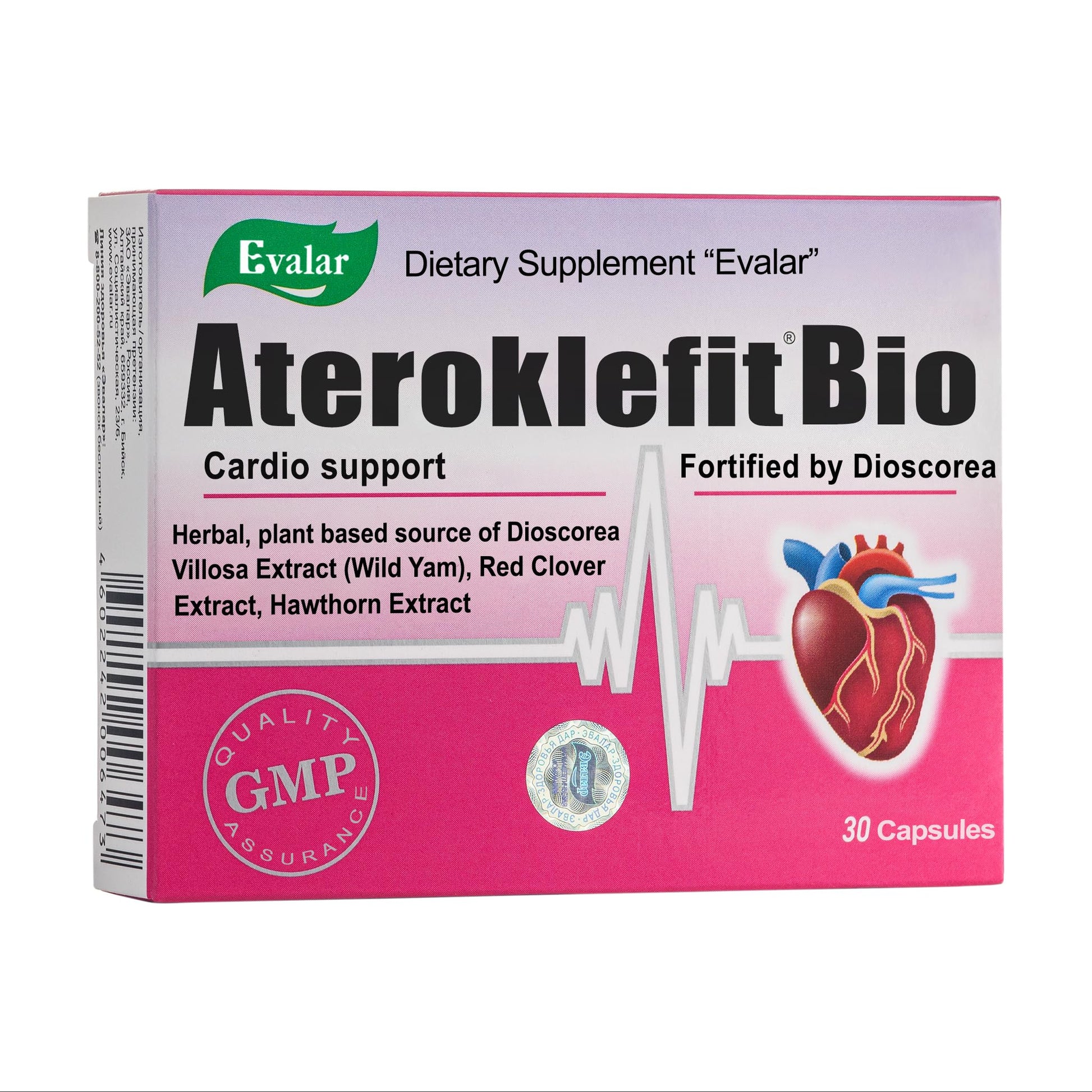 Evalar Dioscorea Villosa Wild Yam Red Clover Extract Ateroklefit Herb Capsules, 30 Count