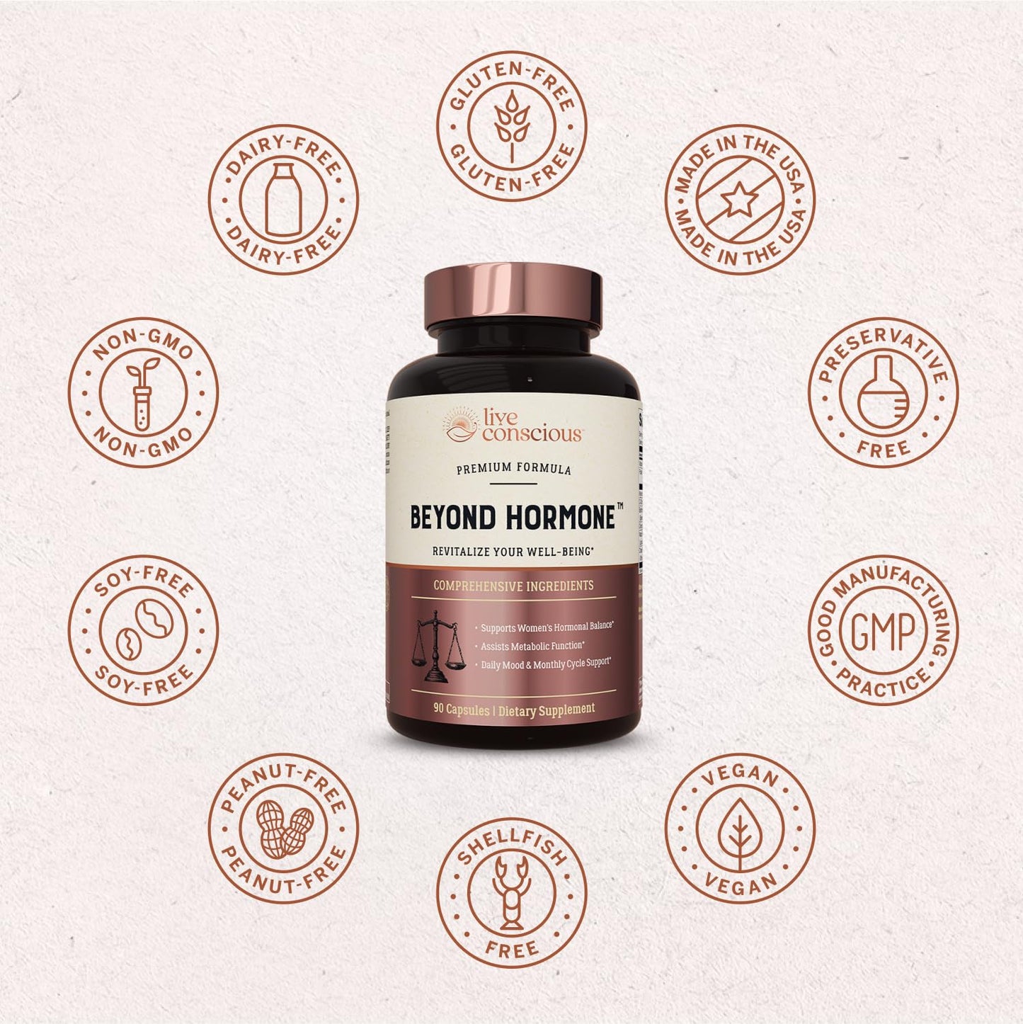 Live Conscious Beyond Hormone Daily Menopause & PMS Supplement Capsule 90 Count