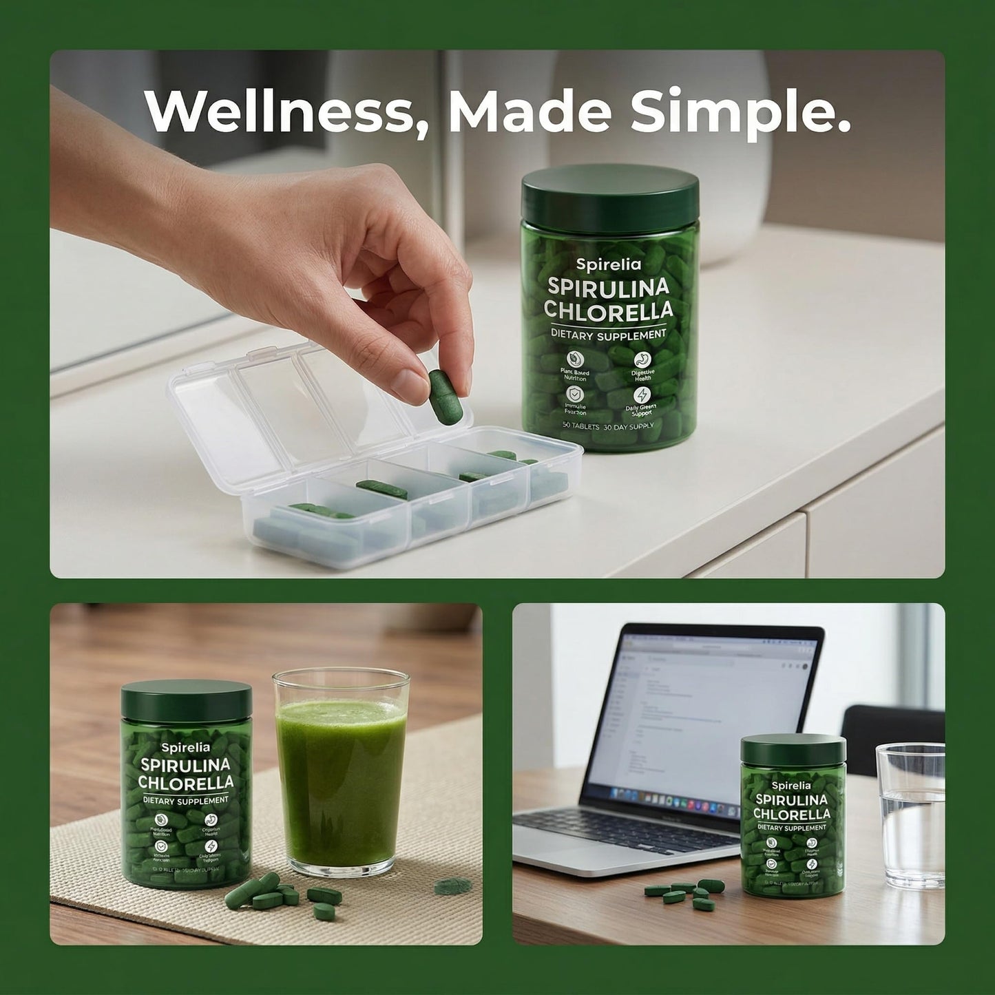 Bruiseweed Spirelia Spirulina & Chlorella Tablets, 60 Tablets