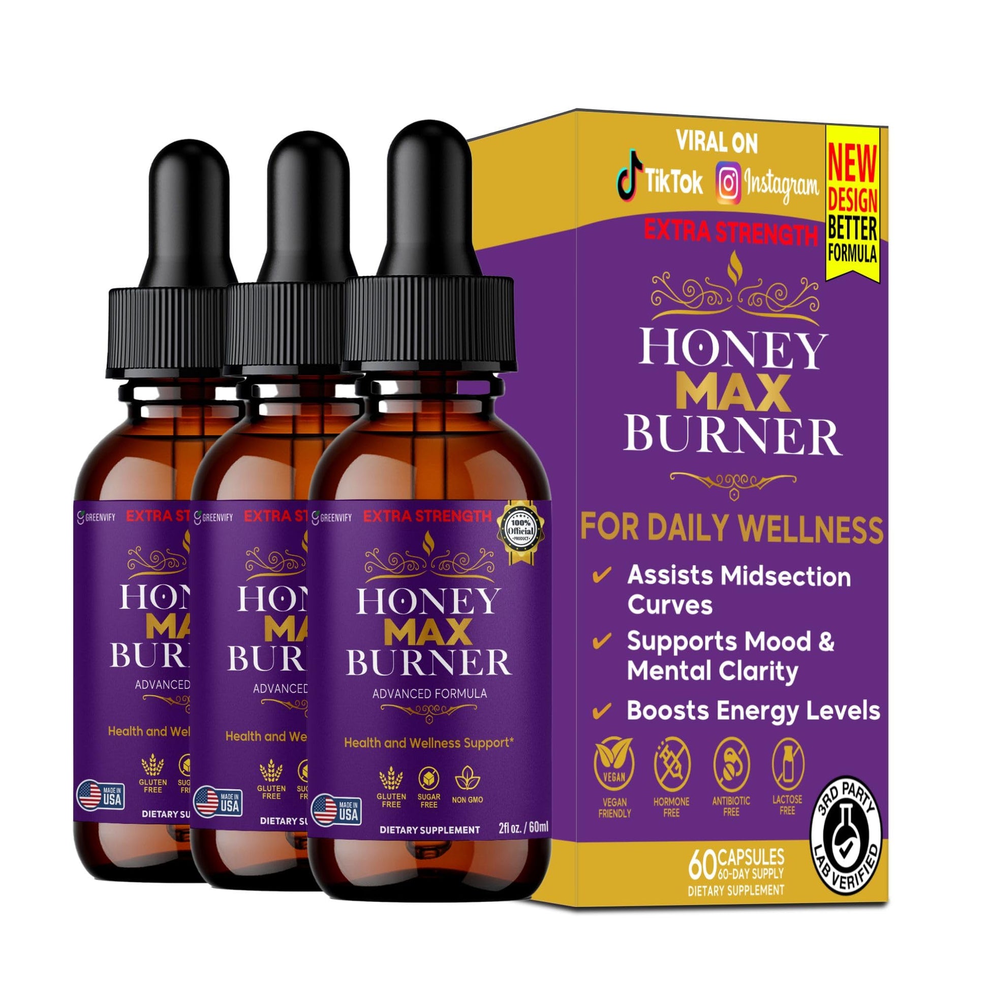 GREENVIFY Honey Max Burner Extra Strength Thermogenic Supplement Capsules 60