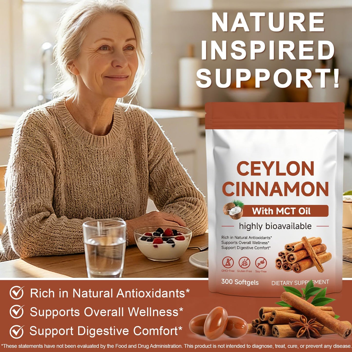 Tiuedu Ceylon Cinnamon Softgels with MCT Oil, 300 Softgels