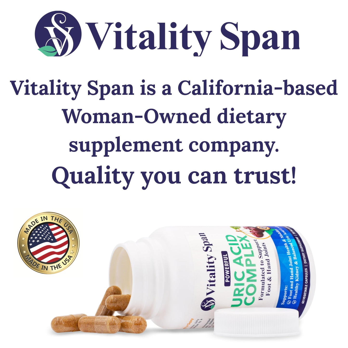 Vitality Span Uric Acid Support Supplement, 60 Vegetarian Capsules