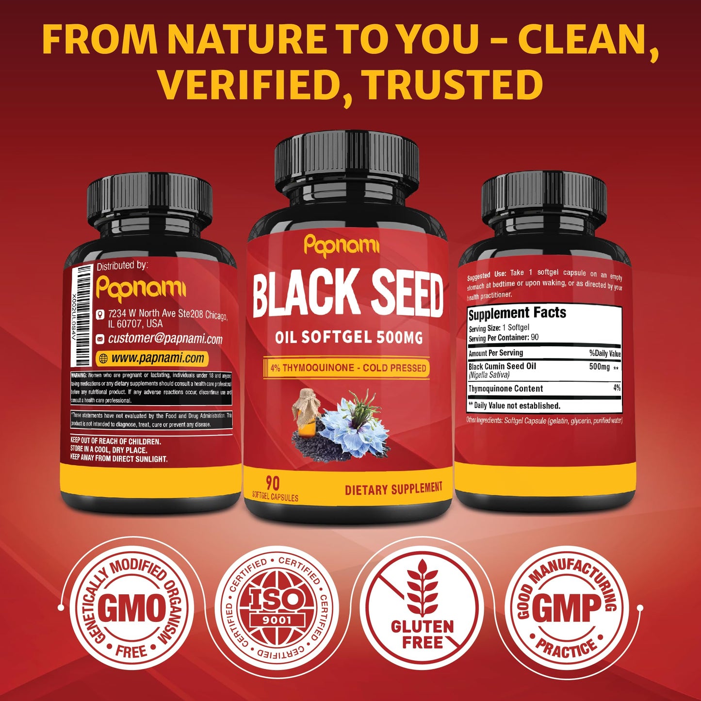 Papnami Premium Black Seed Oil Softgel Capsules, 90 Count