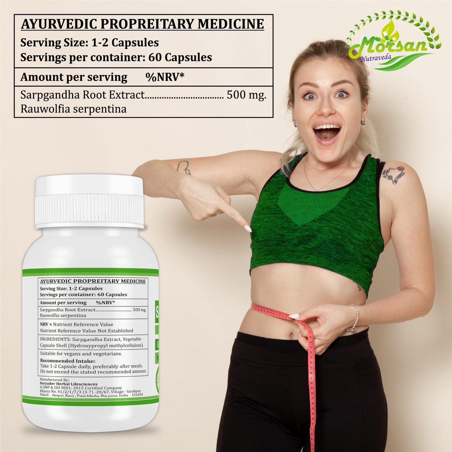 Morsan Nutraveda Rauwolfia Serpentina Extract Capsules, 120 Vegetarian Capsules