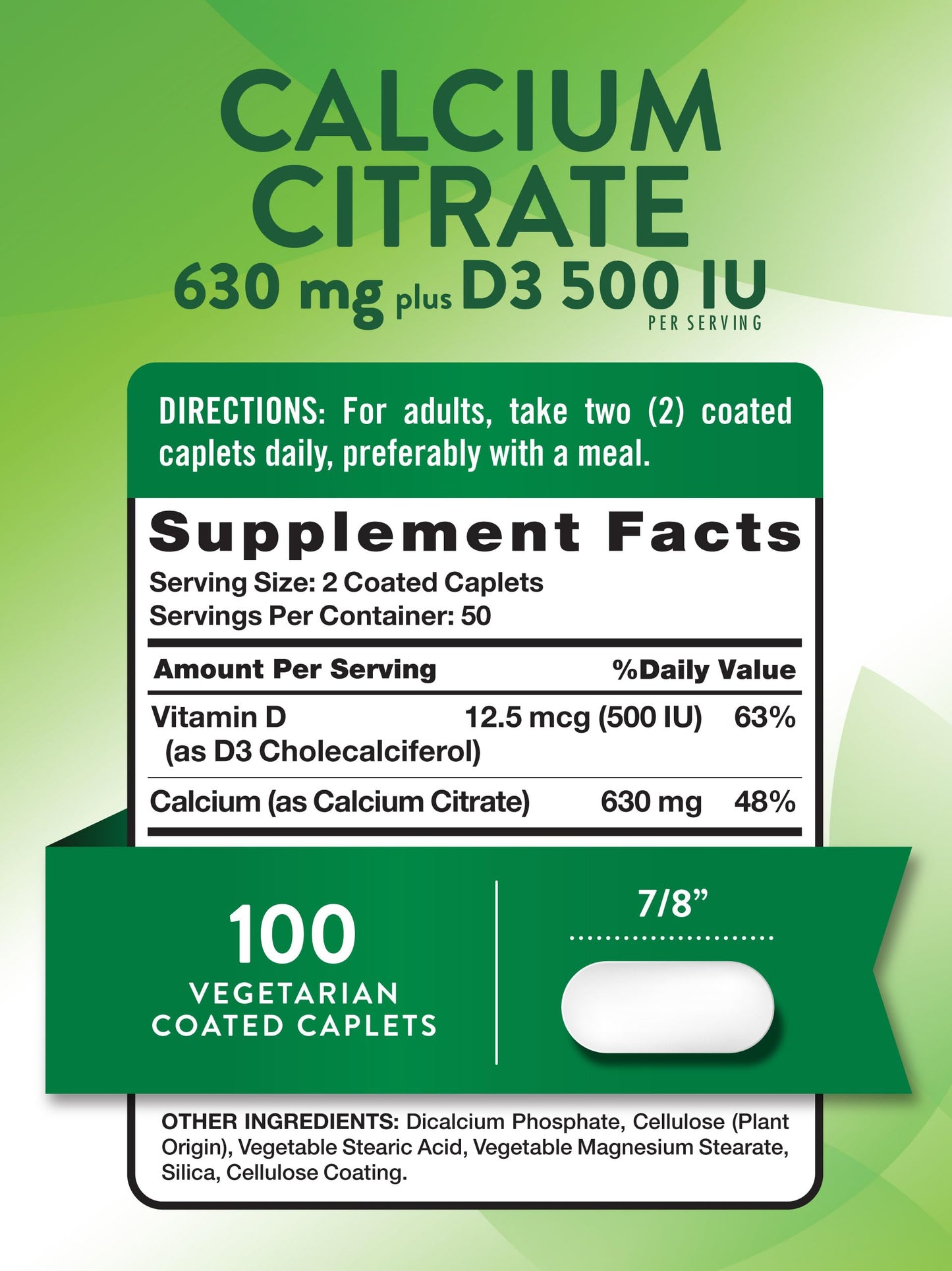 Nature's Truth Calcium Citrate with Vitamin D3 Caplets, 100 Caplets