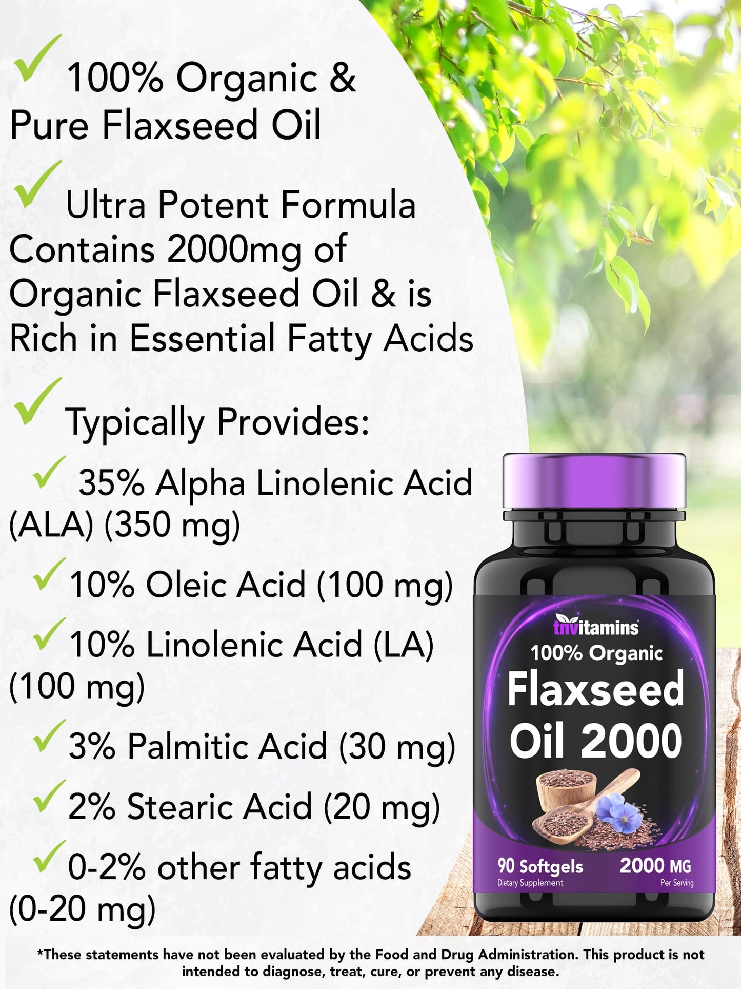 tnvitamins Organic Flaxseed Oil Softgels 2000 mg, 90 Softgels