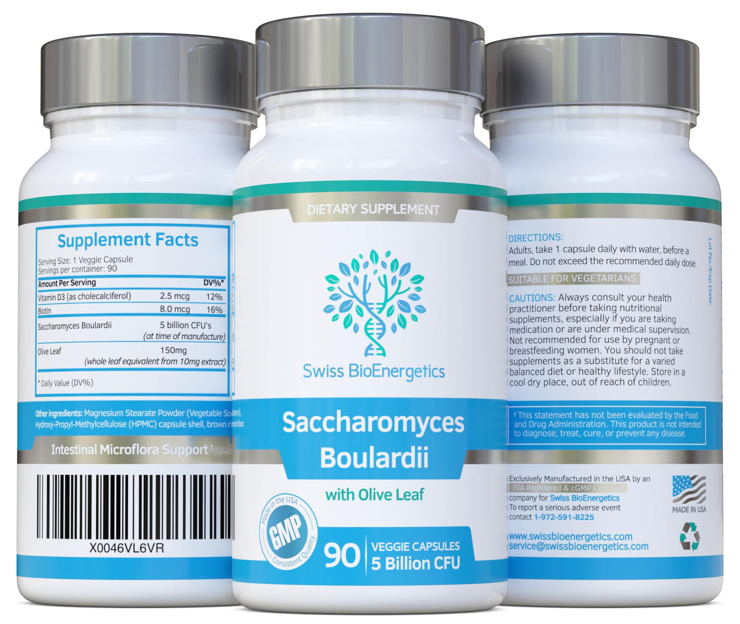 Swiss BioEnergetics Saccharomyces boulardii 5 Billion CFU Capsules, 90 Count