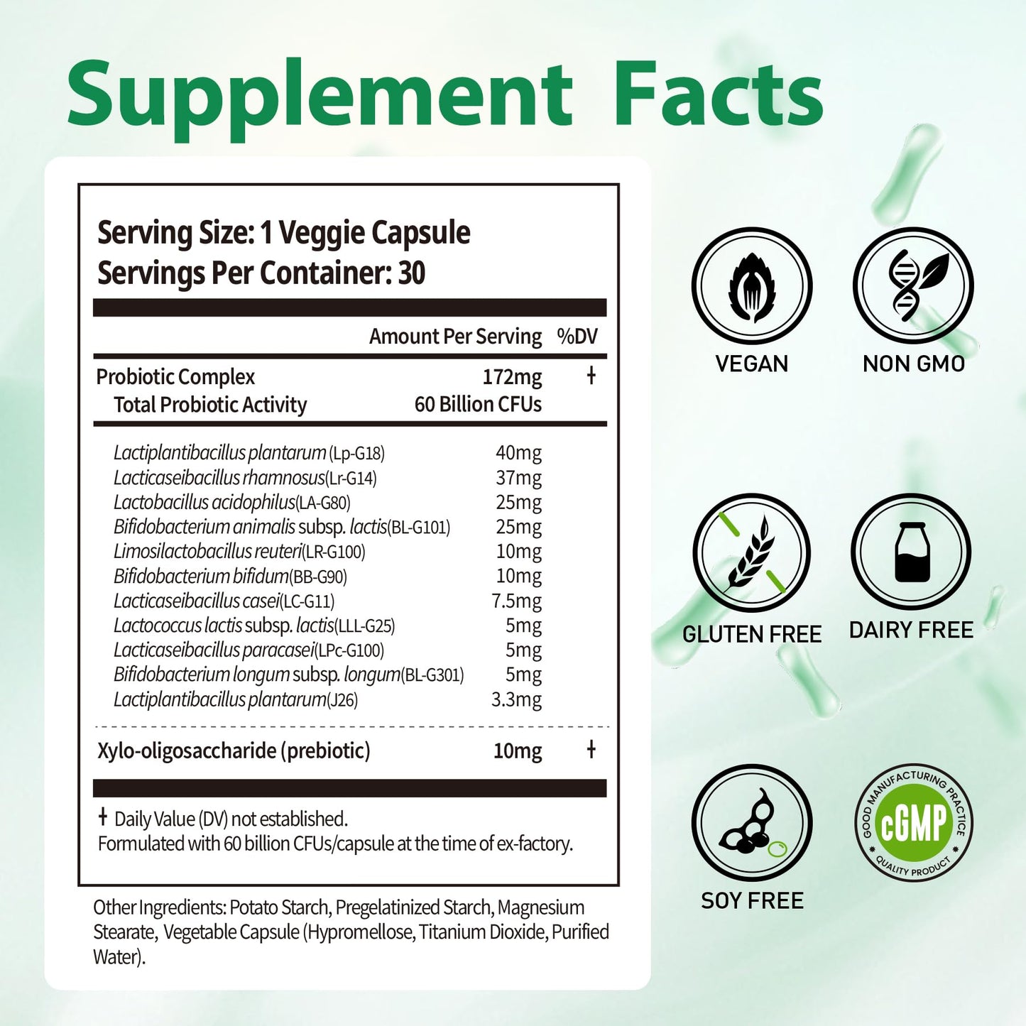 BioJhchang Probiotics 60 Billion CFU, 11 Diverse Strains Probiotic Prebiotic Capsules 30 Count