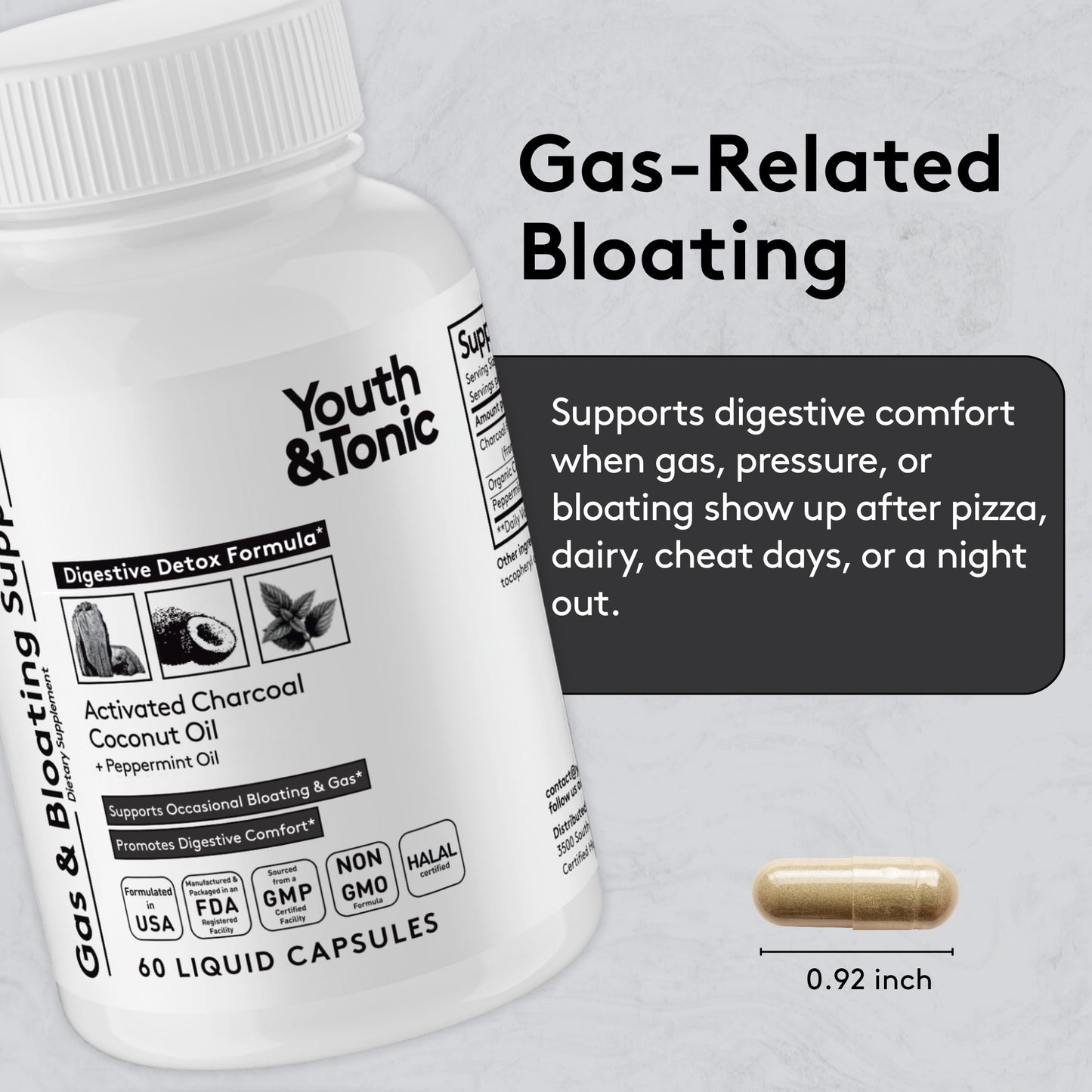 Youth & Tonic Belly Bloating Relief Capsules, 3-Pack